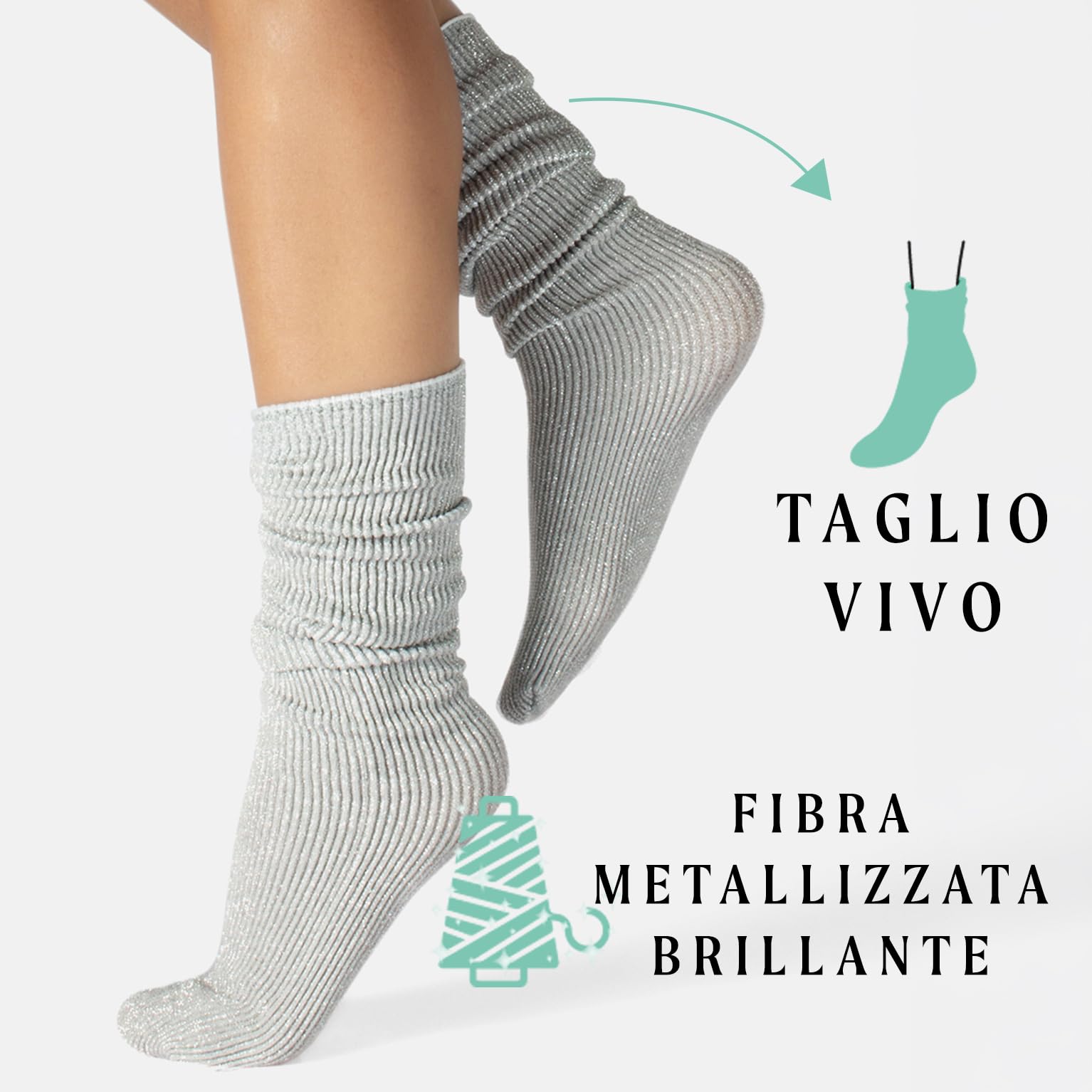 CALZITALY PACK 4 PAIA Calze senza Bordo Elastico, Calzini Brillanti, Calze Costine, Gambaletti Opachi | Made in Italy