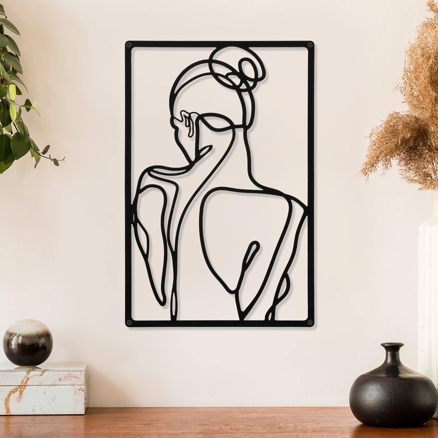 CHENGU 3 Pieces Metal Minimalist Abstract Woman Wall Art Line Drawing Wall Art Decor Single Line Female Home Hanging Wall Art Decor for Kitchen Bathroom Living Room (Black, Vibrant Style) : Home & Kitchen