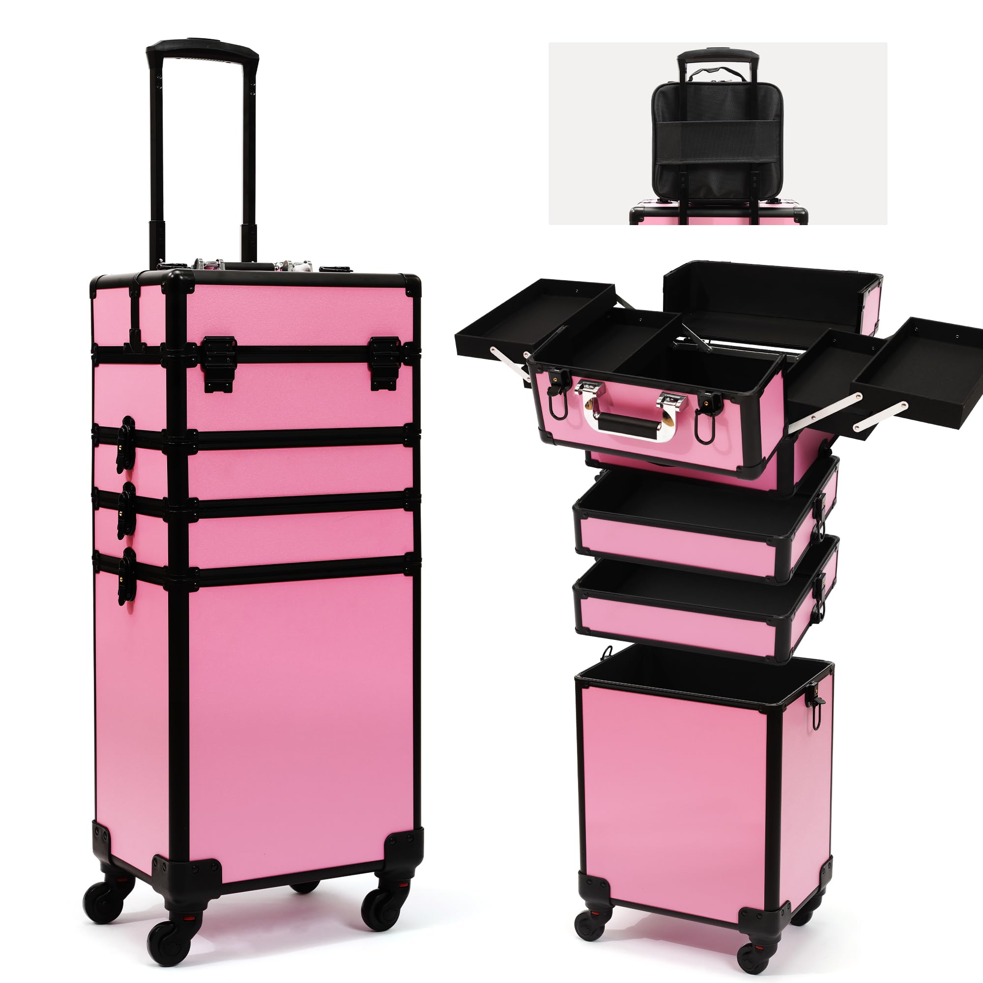 CHUANGJIN Particle Rolling Makeup Train Case Professional Cosmetic Trolley Large Storage Organizer with Key Swivel Wheels Salon Barber Case -Extra