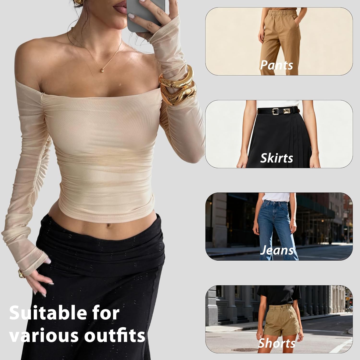 Velius Women's Off The Shoulder Long Sleeve Slim Fit Y2k Cami Mesh Crop Tops for Night Club Party - Image 5