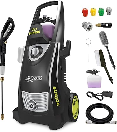 Sun Joe XTREAM Electric Pressure Washer, 2200 PSI, 1.1 GPM, 4 Nozzles, Foam Cannon, Wheel & Bristle Brushes, 20 ft Hose & 35 ft Power Cord, SPX3000-XT1 (PWMA Certified)