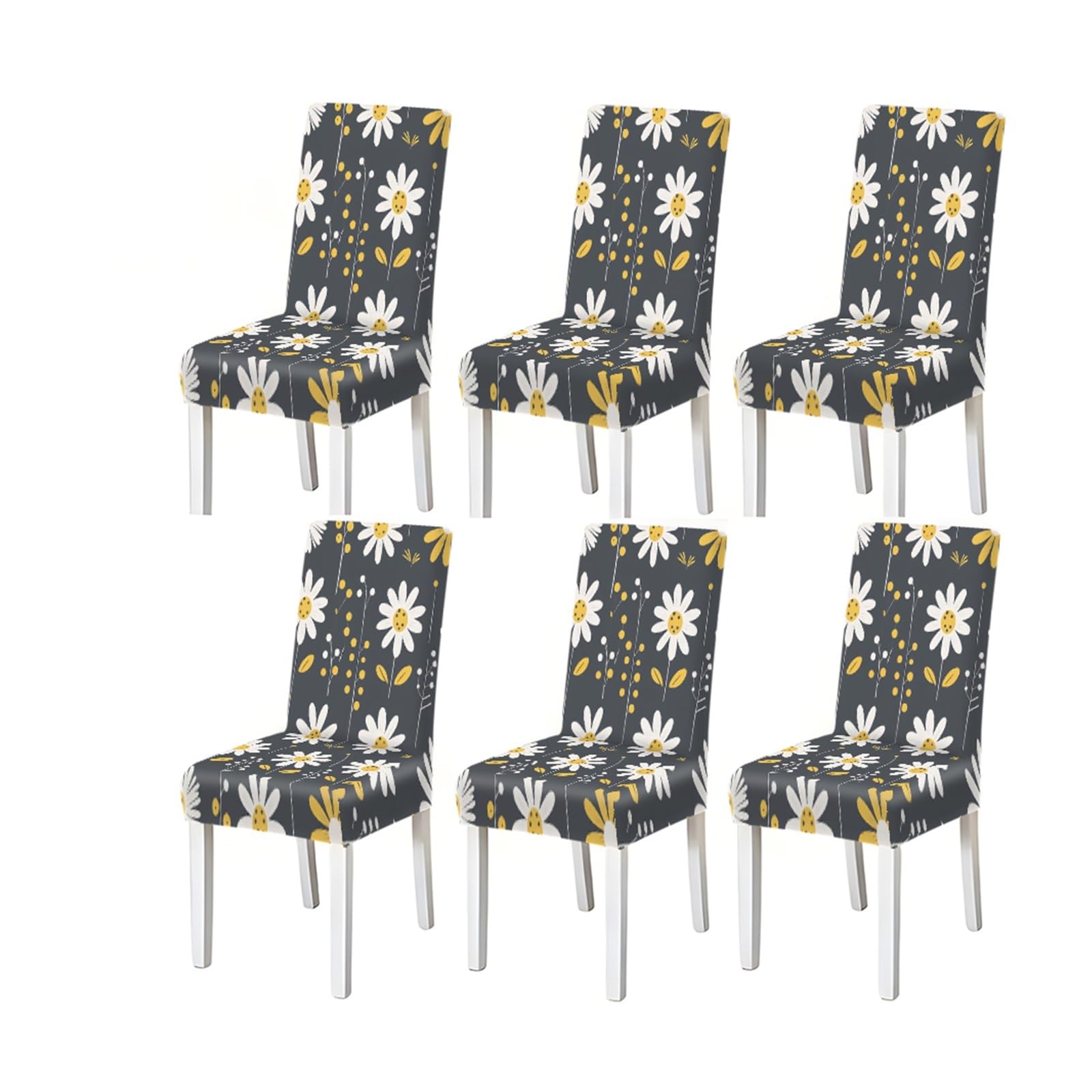KXUAUV Dining Chair Covers 2/4/6 Pieces, Stretch Slipcovers Daisy Floral Pattern On Grey Background, Modern Style For Kitchen Dining Room Seat Protectors for Restaurant Hotel Party(6PCSChair cover)
