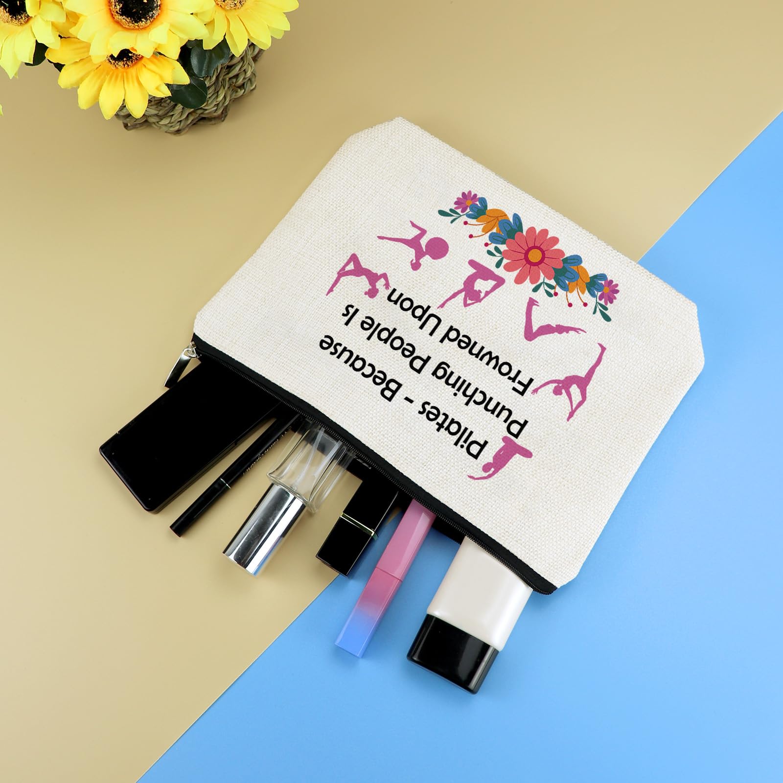Pilates Gifts for Women Makeup Bag Pilates Instructor Teacher Gift Yoga Lover Gift Cosmetic Bag Birthday Mother's Day Thanksgiving Day Graduation Gifts for Sister Friends Coach Aunt Mom Makeup Pouch