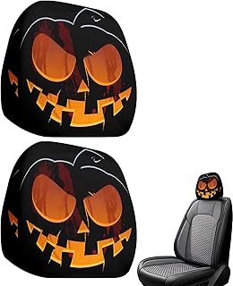面白い ヘッドレストカバー ハロウィン - 2枚 通気性 車用 ヘッドレスト プロテクター - 両面印刷 伸縮性 大きな目 怖いカボチャ ヘッドレストカバー 車用装飾 男女兼用 - ハロウィン