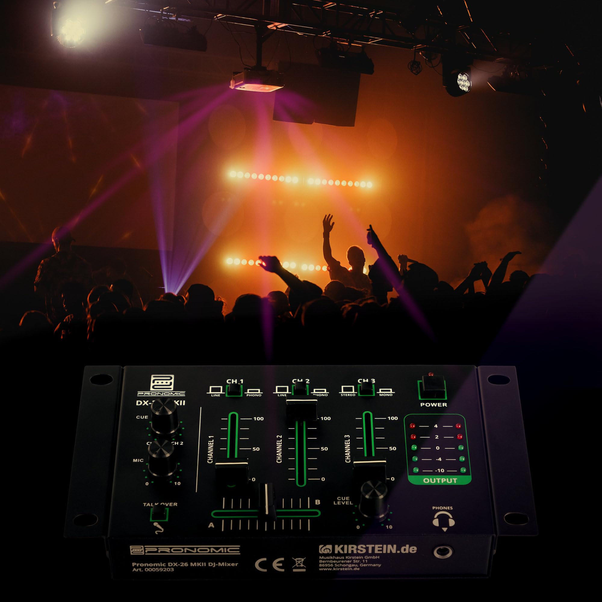 Pronomic DX-26 MKII DJ-Mixer - Mixeur 3 canaux avec fonction Cue - 2x canal Line/Phono - Entrées micro et casque