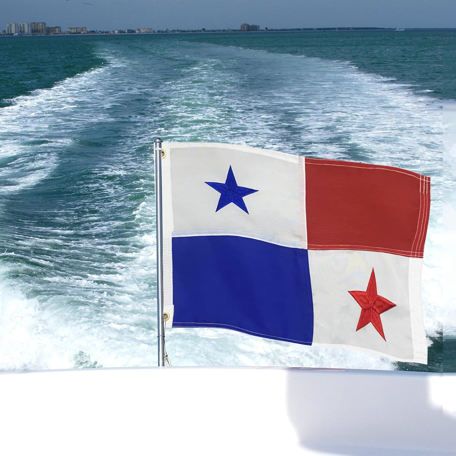 ROTERDON Panama Flag 12x18 Inch, Embroidered Panamanian National Flags for Boat, Double Stitched 12"x18" Flag of Panama with Brass Grommets, Indoor/Outdoor image 5