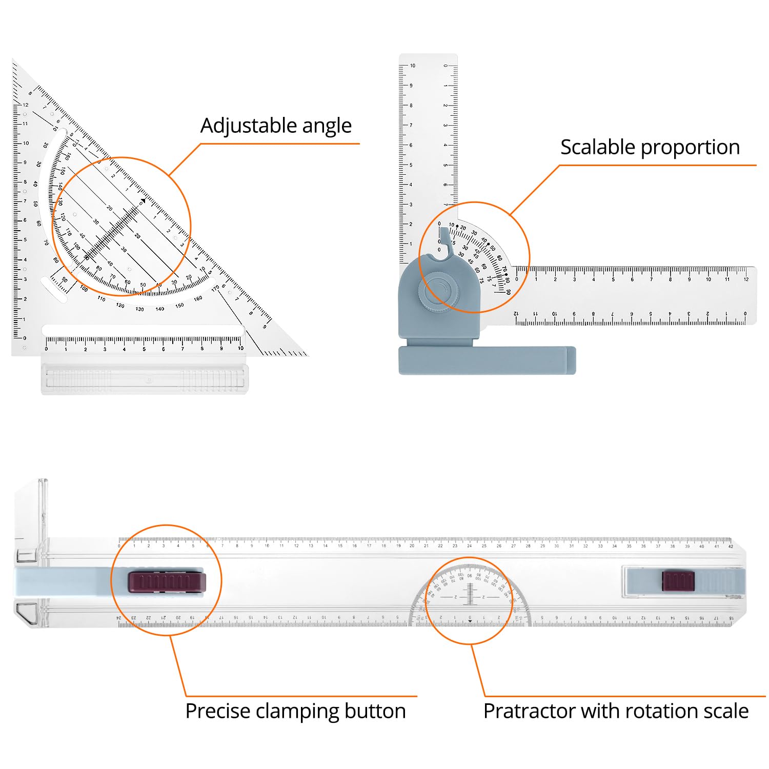 QWORK® Planche à Dessin DIN A3, Planches a Dessin Multifonctions avec Outils de Mesure et Précision Réglables