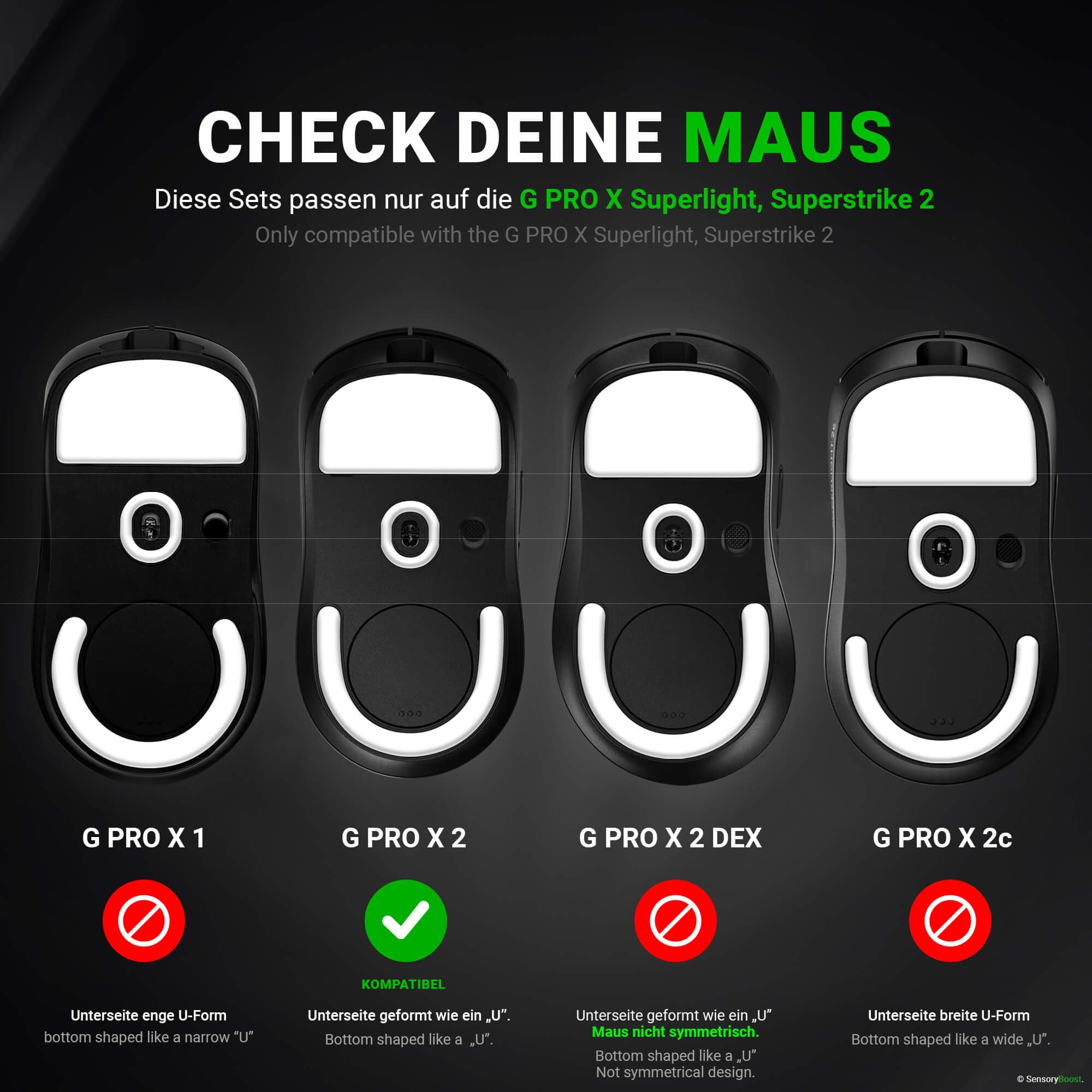 SensoryBoost Rush Glas Glides zestaw kompatybilny z Logitech G PRO X Superlight 2 – bardzo szybki i delikatny, polerowany, zaokrąglony, wytrzymały – zapasowe nóżki pod mysz, łyżworolki (nie do