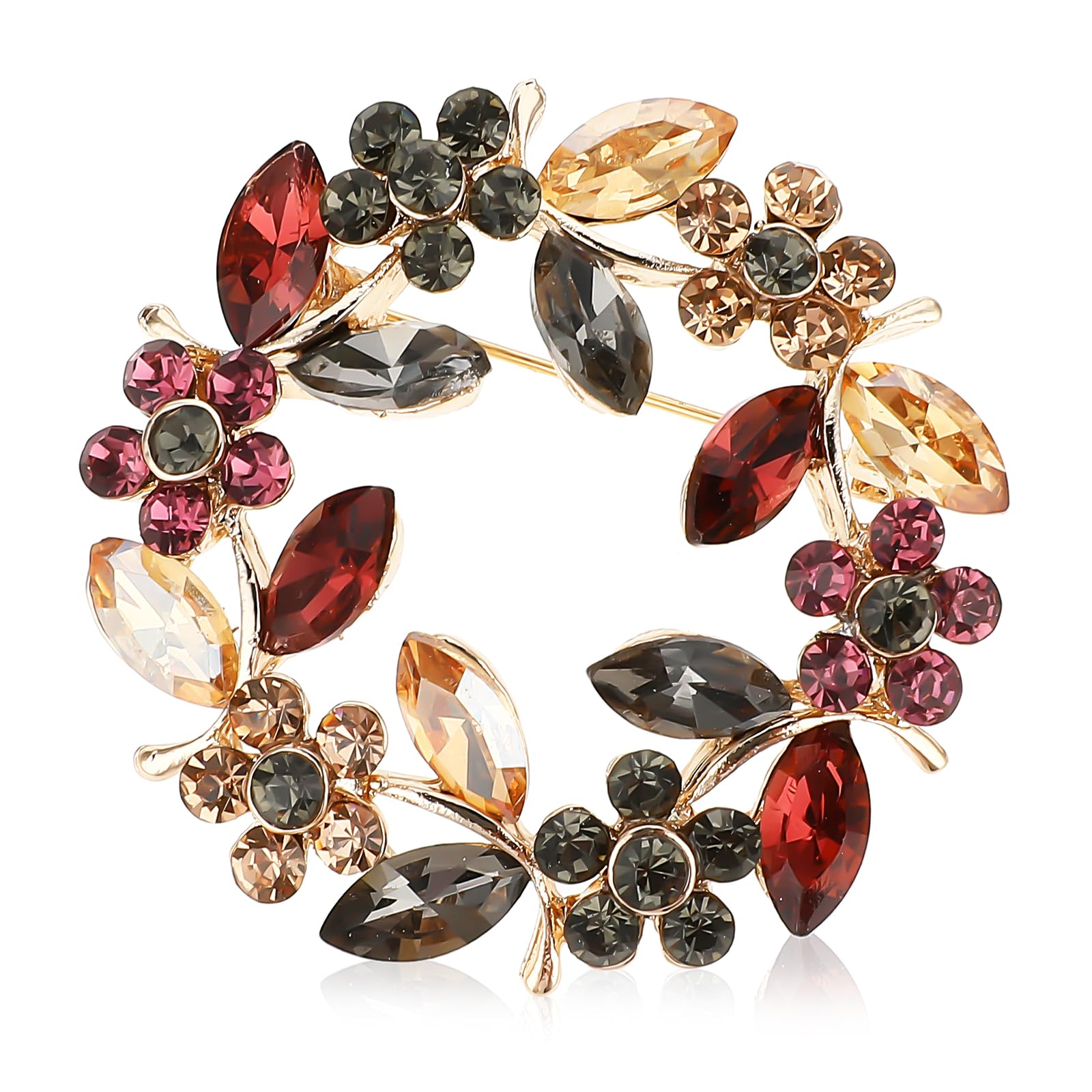 Molain Shiny Crystal Brooch Pins for Women, Elegant Rhinestone Brooch Pin Flower Marquise Wreath Brooches Handmade Rose Floral Flower Brooches for Dress Accessories