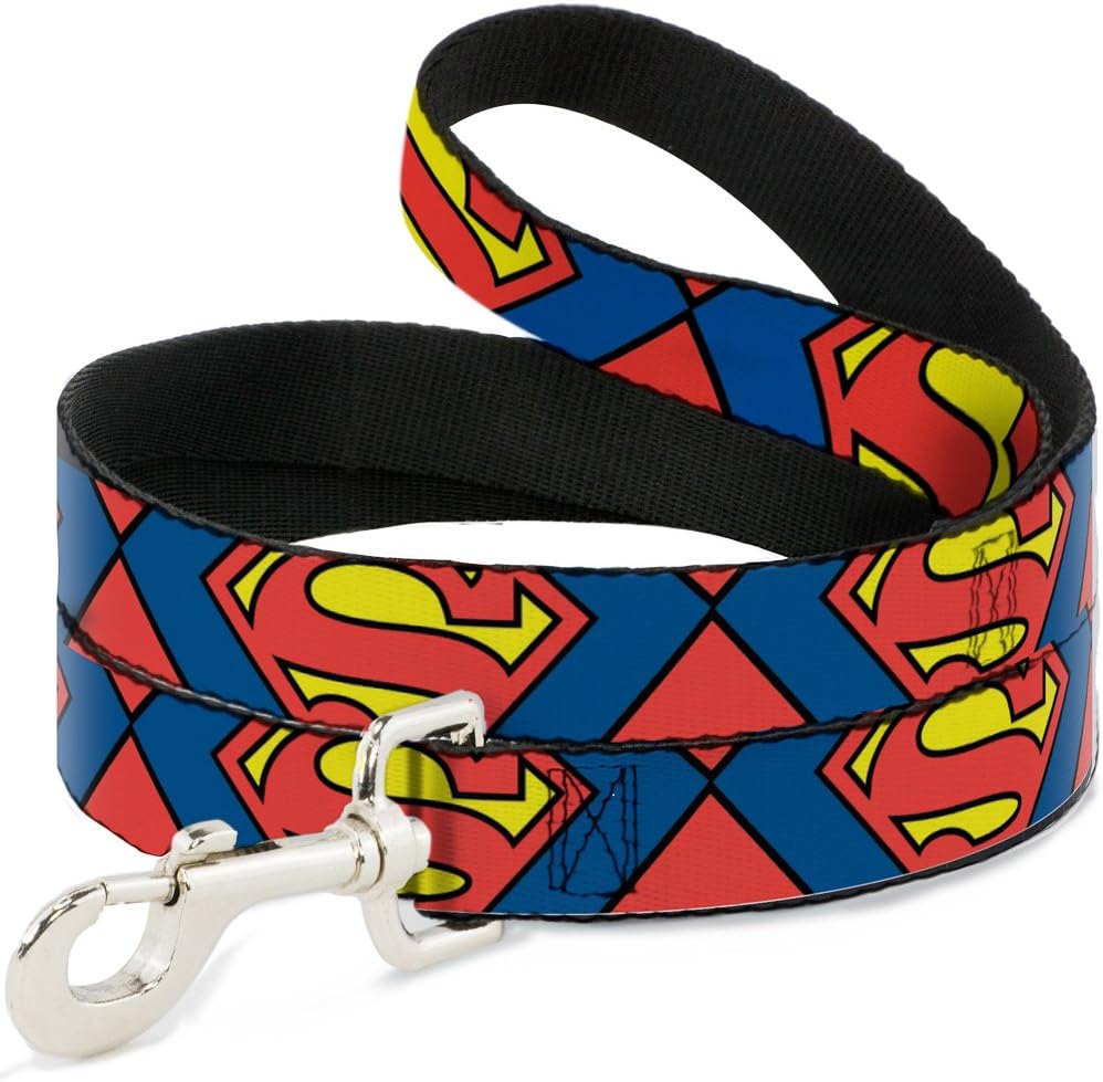 Dog Leash Superman Shield Close Up Blue Red Yellow 6 Feet Long 1.0 Inch Wide
