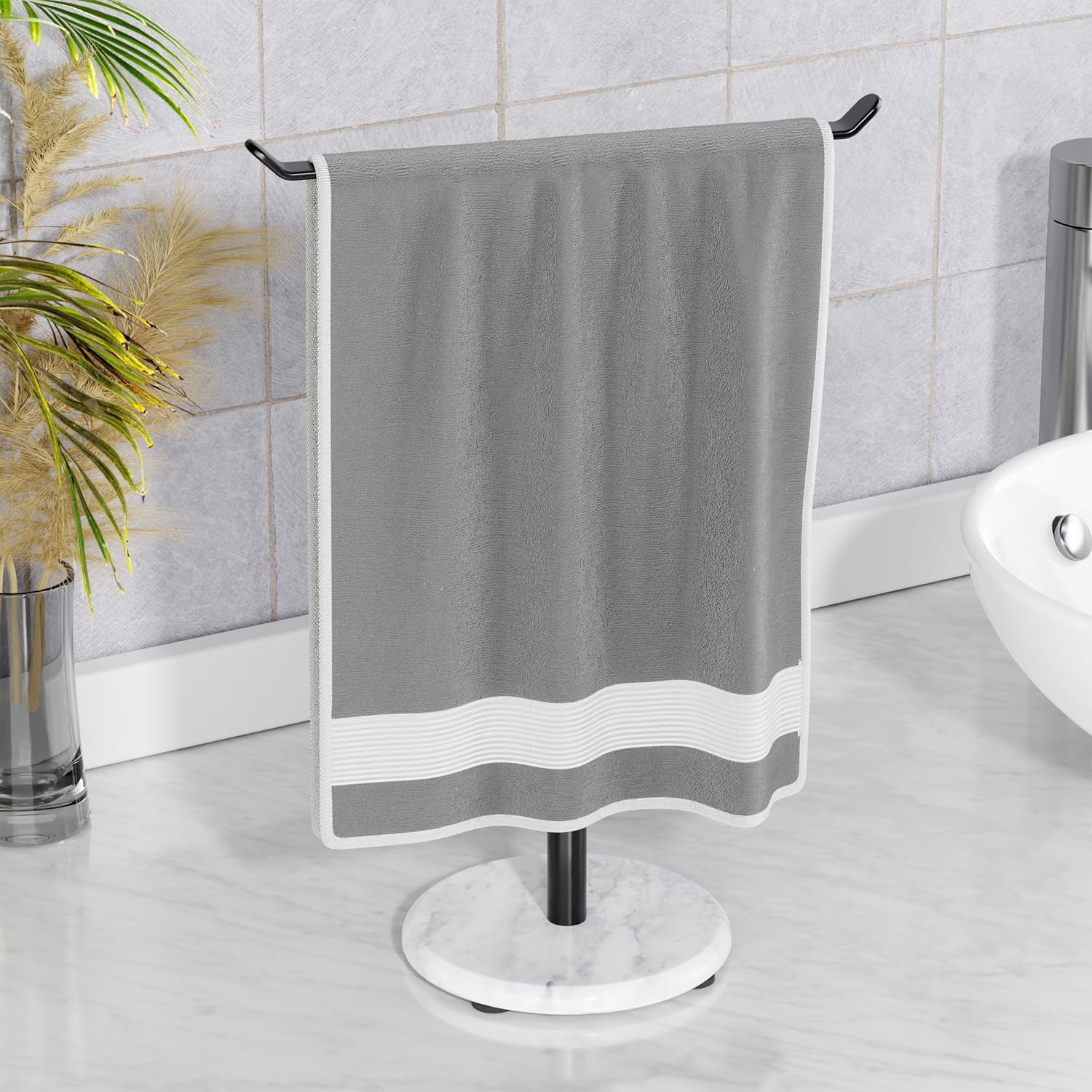 TShape Hand Towel Holder with Marble Base for Bathroom, Countertop