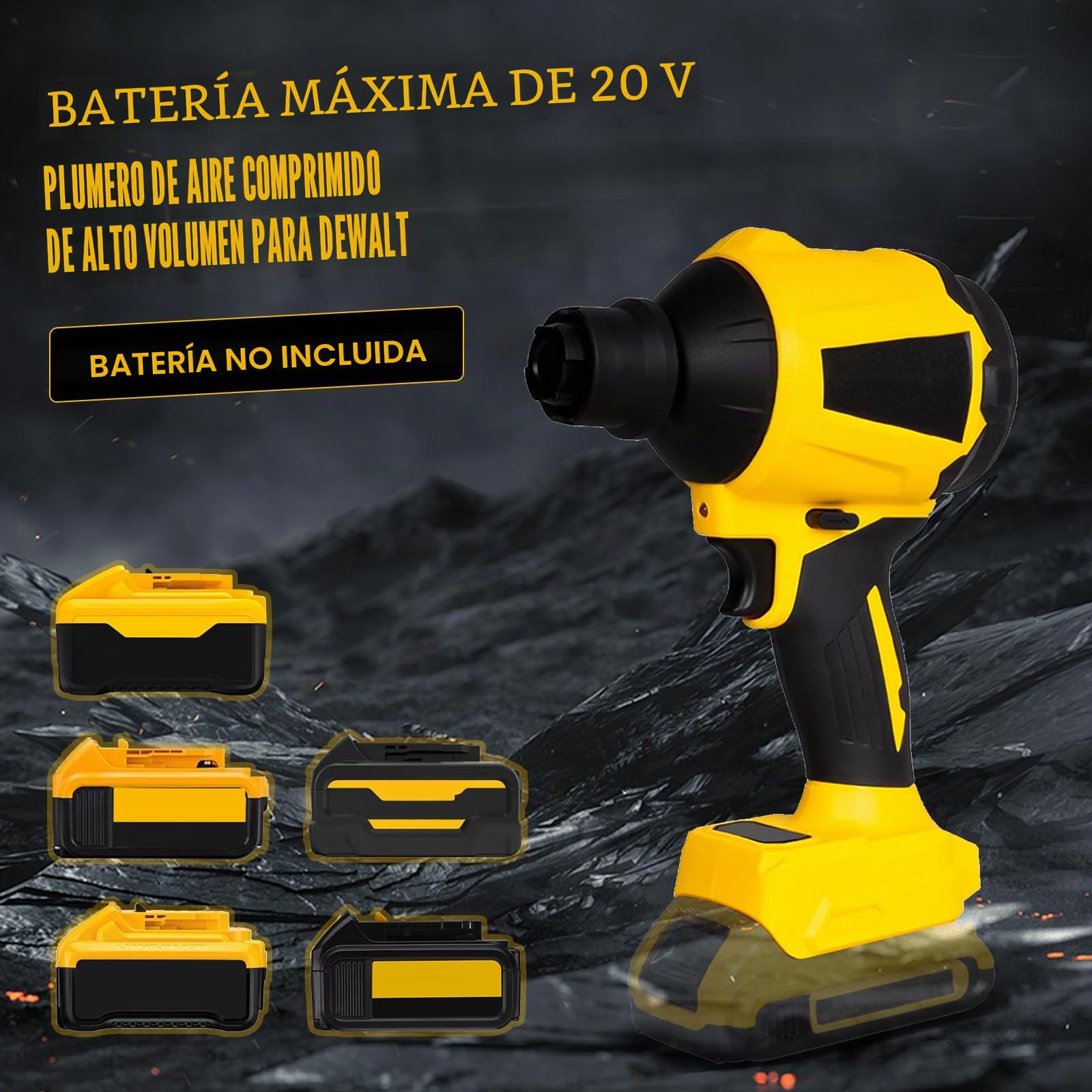 Soplador de Polvo inalámbrico para Dewalt de 20 V batería, Motor de Velocidad Continua de 1000 W, Plumero de Aire comprimido con luz LED y 8 boquillas, 40000 RPM para garajes, talleres