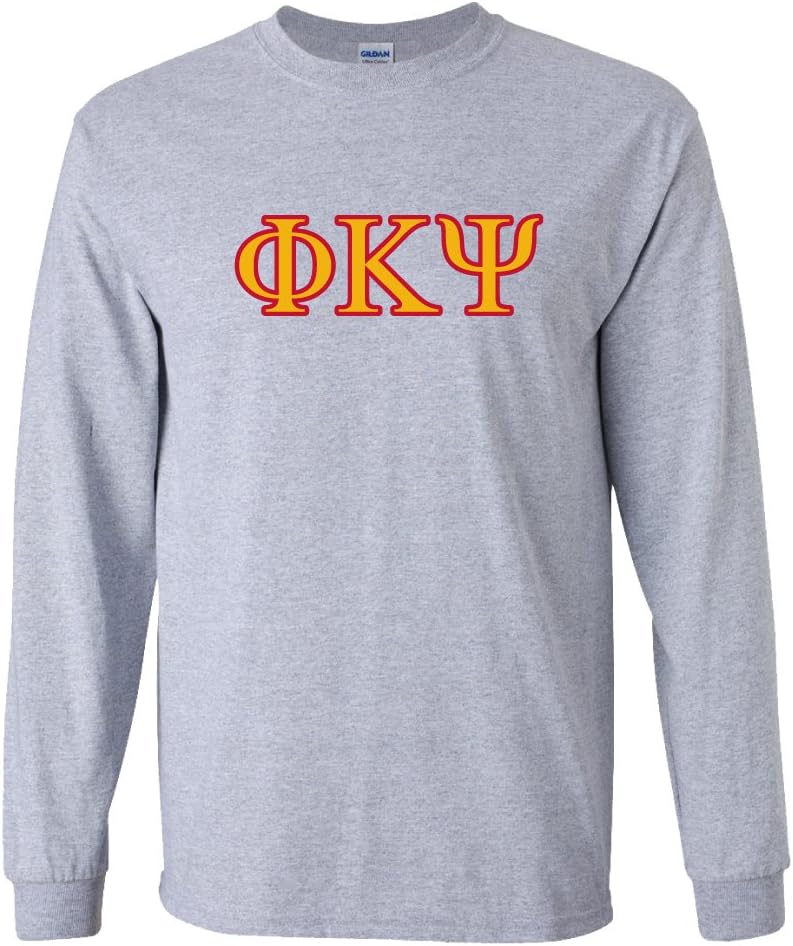 Phi Kappa Psi Long Sleeve T-Shirt Two Toned Greek Letters Design (Medium, Sport Gray)