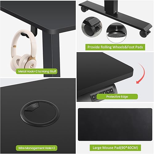 Miniatura 8 de farexon Escritorio eléctrico de pie de altura ajustable, escritorio de pie de 55 x 24 pulgadas con alfombrilla grande para el mouse, ruedas