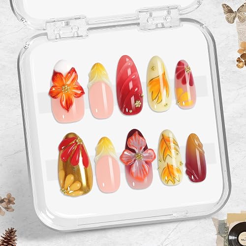 Warm Sunset Press On Nails 10pcs, Handmade Acrylic Almond Tips