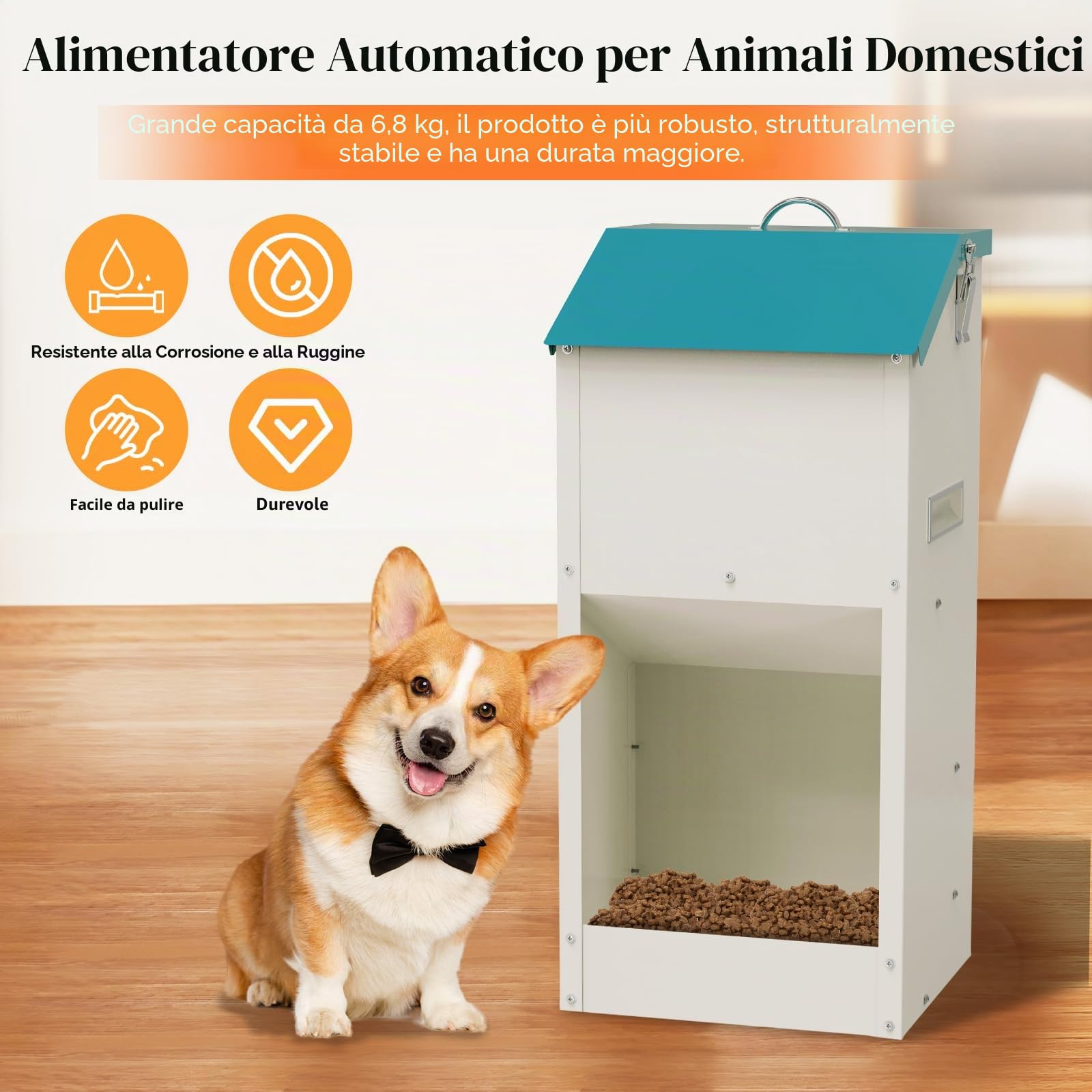 Svauouumu Alimentatore Automatico Per Cani 6 Kg Alimentatore Automatico Per Gatti Gravity Metal Alimentatore Per Cani Con Coperchio Per Cuccioli Gatti, Cuccioli