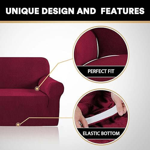 Miniatura 3 de PrinceDeco Funda elástica para sofá biplaza de 2 cojines, funda de sofá de 1 pieza para perros, protector para mascotas, funda de muebles con parte