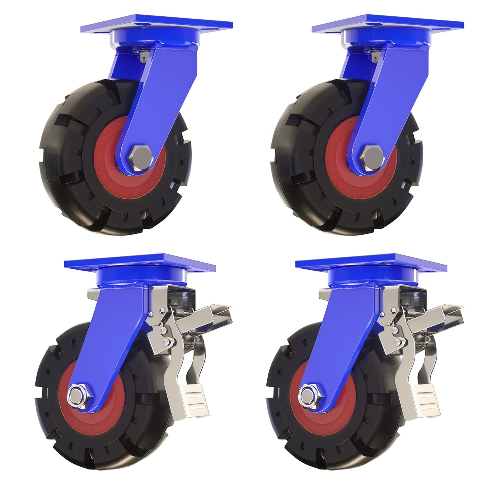 GYEQXKT Heavy Duty Swivel Caster Wheels Set of 4 2000 lbs Load Capacity Solid Rubber with Dual Locking Brakes Ideal for Industrial Equipment & Heavy-Duty Applins