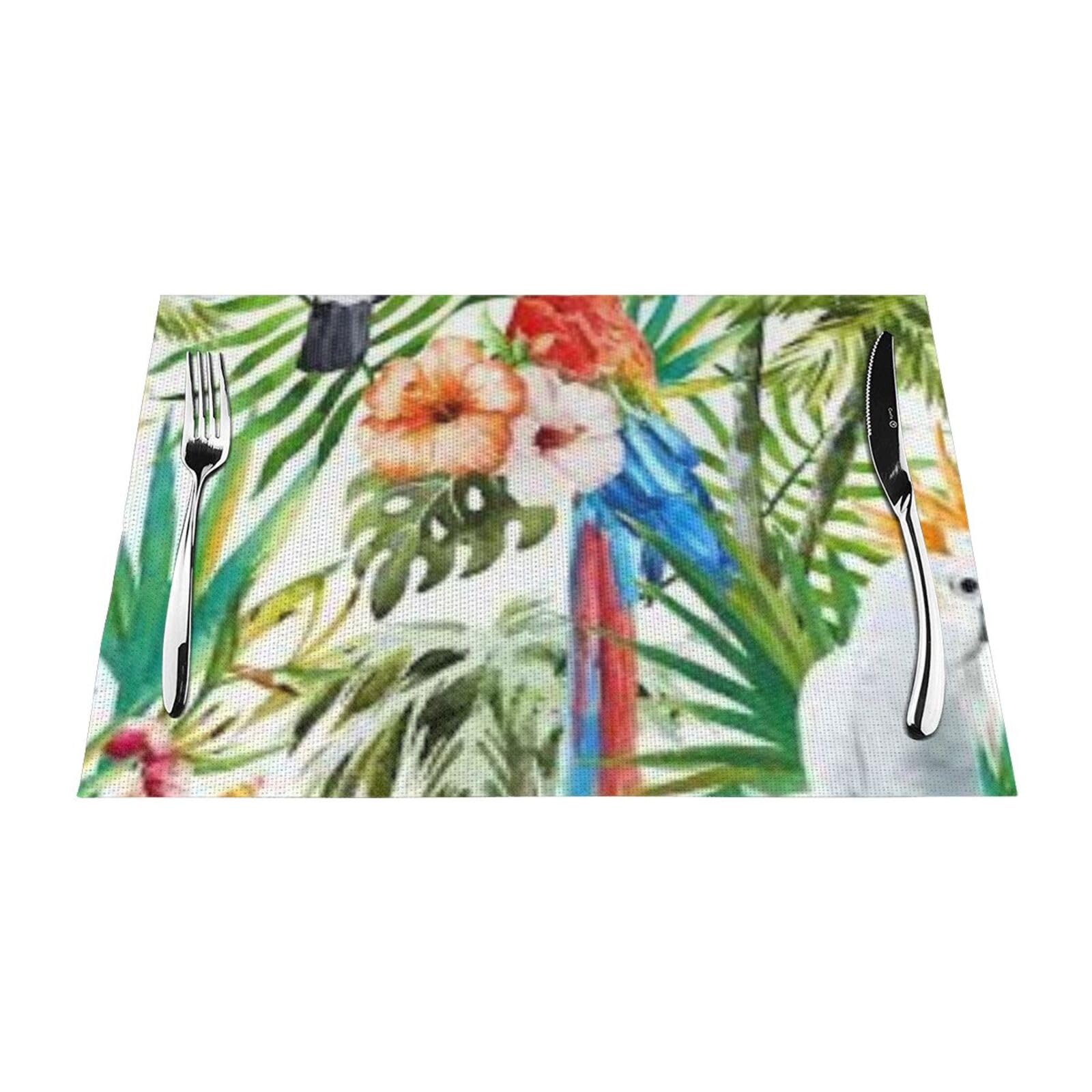 PVC Placemat Set of 1 PCS, 45x30 CM, Toucans Parrot palm tree leaves Printed Non-Slip Heat Resistant Place Mats for Kitchen Dining Table Indoor Outdoor