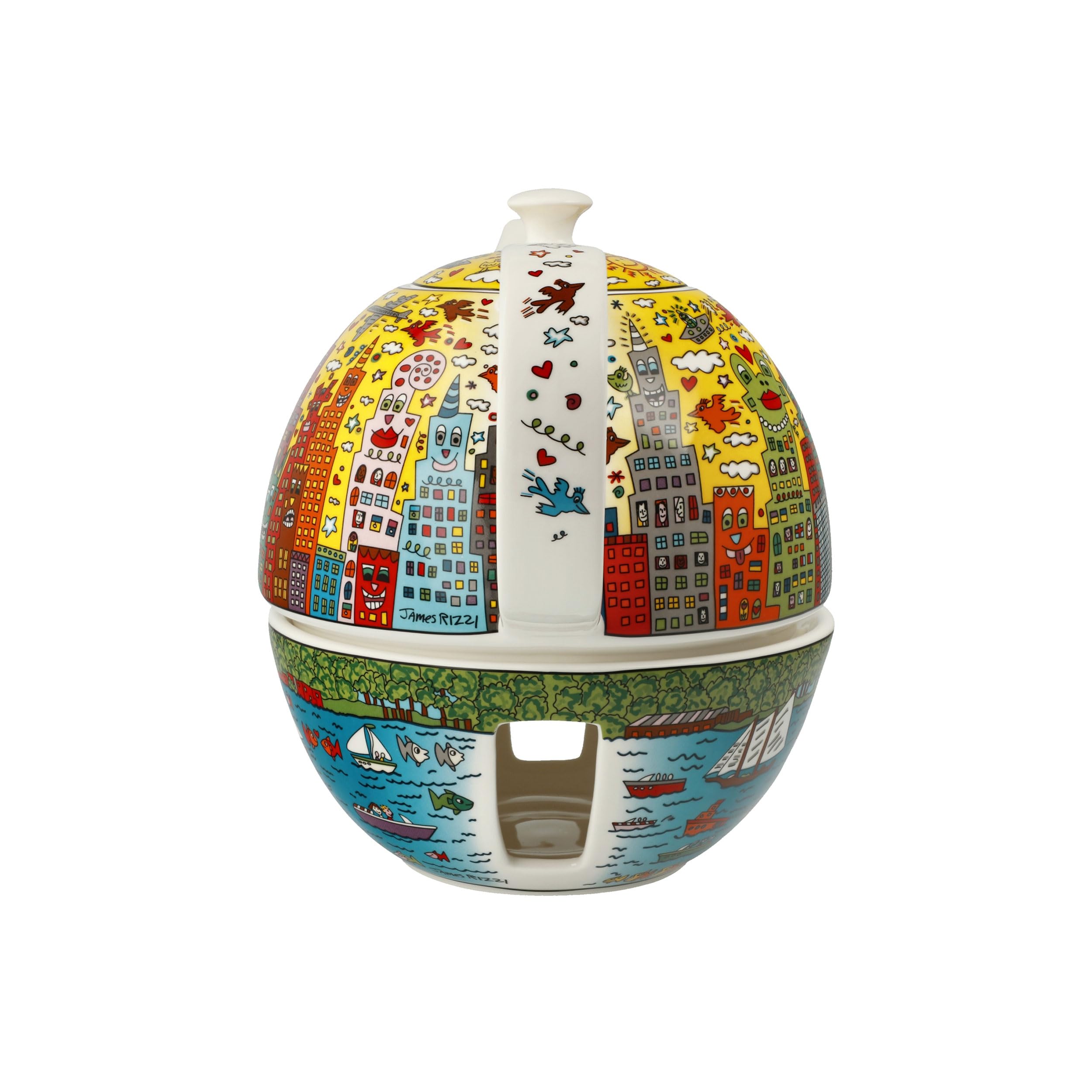 Goebel Pop Art Teekanne mit Stövchen My New York City Sunset des Künstlers James Rizzi, Volumen: 1,2L, 24,5x19x16 cm, 26-102-68-1, Bunt