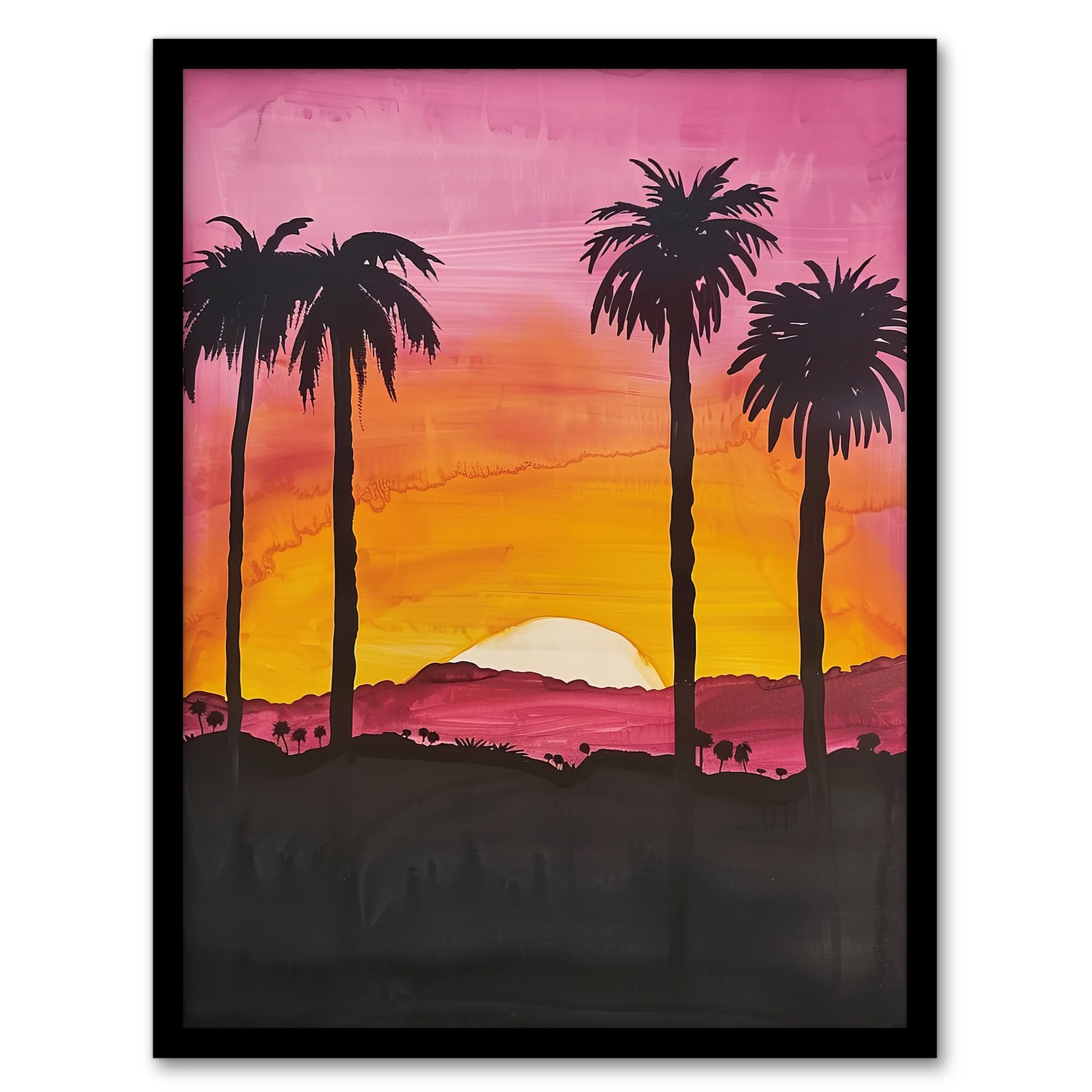 Artery8 California Sunset Sky Orange Pink Sky Setting Sun Living Room Artwork Framed Wall Art Print 18X24 Inch