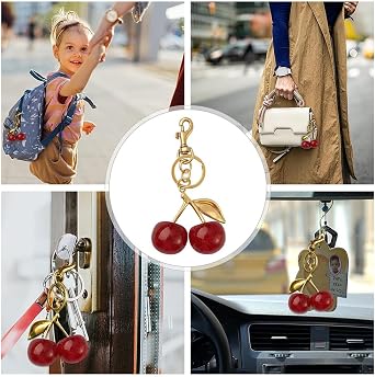 Cherry Keychain for Women,Cherry Bag Pendan Bag Accessories Cute Resin Cherry Bags Charm with Gold Accents,Handbag Purse Accessories,Car Keyring,Phone Charm,Gift for Her