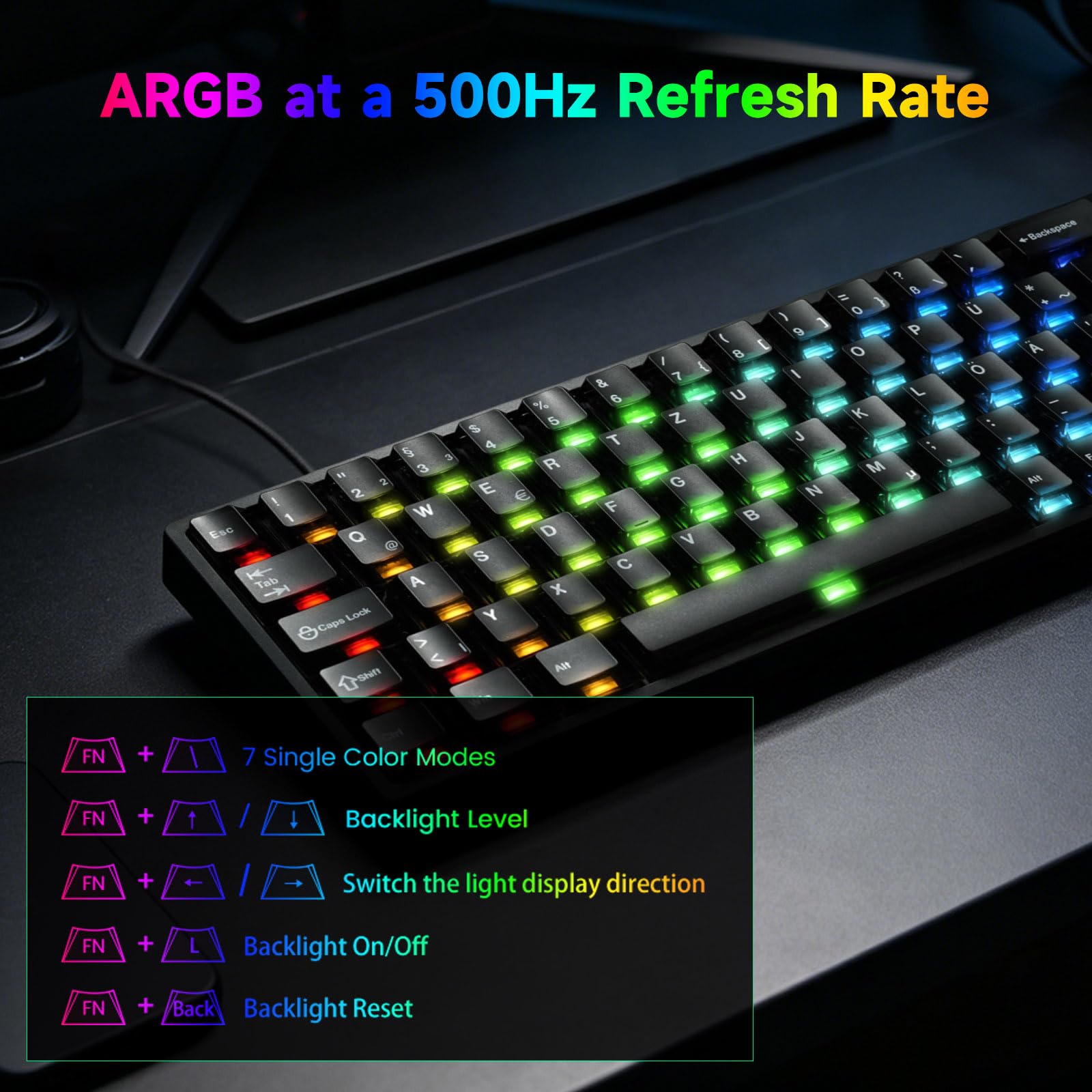 MONSGEEK FUN68 HE Teclado 65% Hall Effect 8K QWERTZ ISO-DE Cable | Teclado RGB Gaming, Rapid Trigger, RT0.005mm, 8000Hz, Activación Ajustable, Snap Tap Win/Mac (Negro)