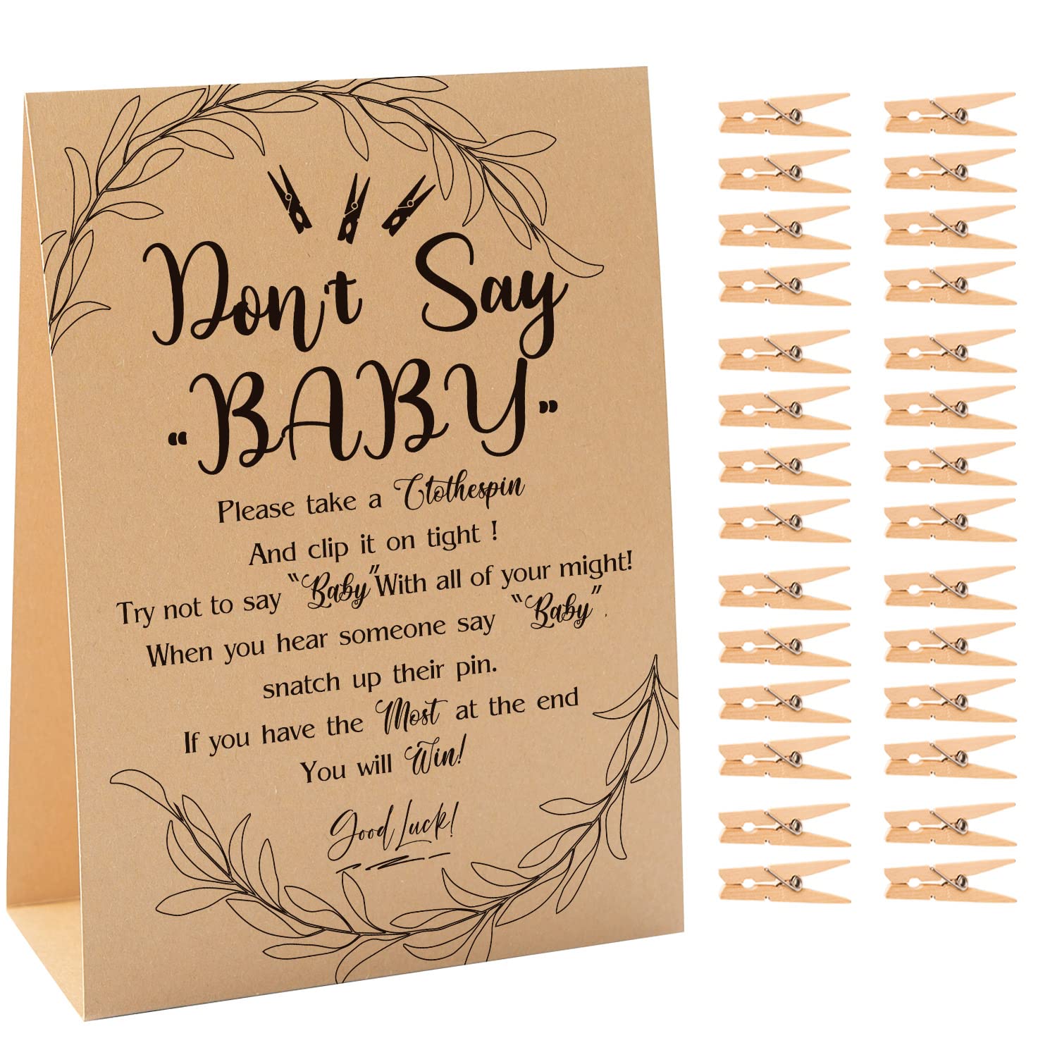 Panneau Don't Say Baby et pinces à linge pour animer facilement votre fête prénatale 011KF