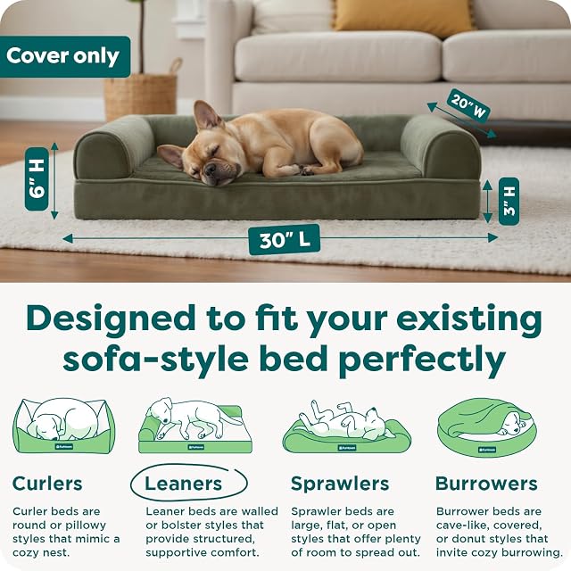 Foto 3 de 8 de FurHaven Funda de Repuesto para Cama de Perro, Piel sintética y Terciopelo, Estilo sofá, Lavable a máquina
