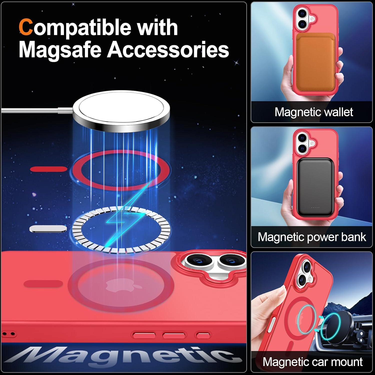 Hython Case for iPhone 16 Case Magnetic Translucent Matte Phone Cases 6.1" [Compatible with MagSafe] Thin Slim Fit Shockproof Bumper Hard Protective Cover for Women Men Girls, Frosted Red - Image 3