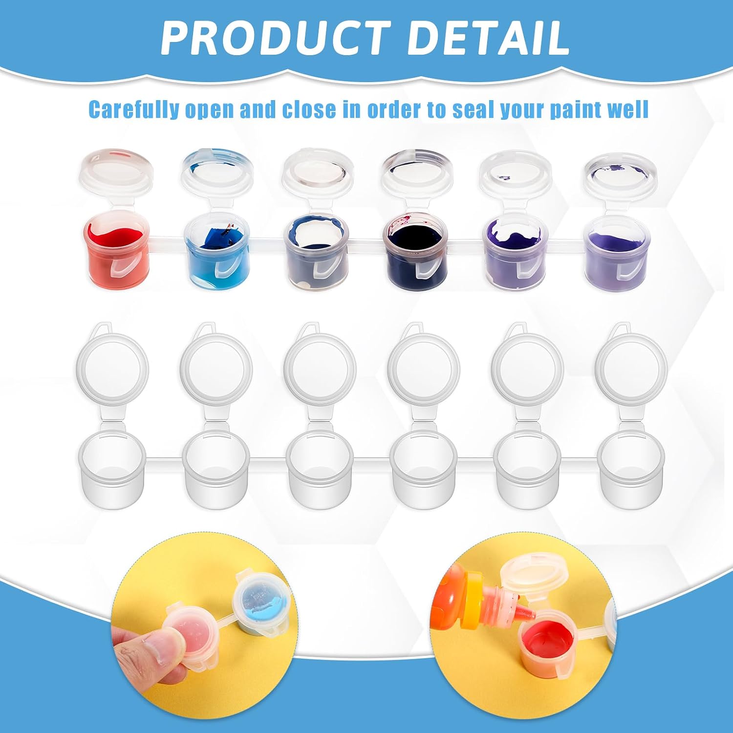 120 PCS Paint Containers with Lids, 0.1 Oz Empty Paint Pots with Lids 20 Strips Containers Acrylic Paints Storage Transparent Paints Pots for Craft Storage Classrooms Schools Painting