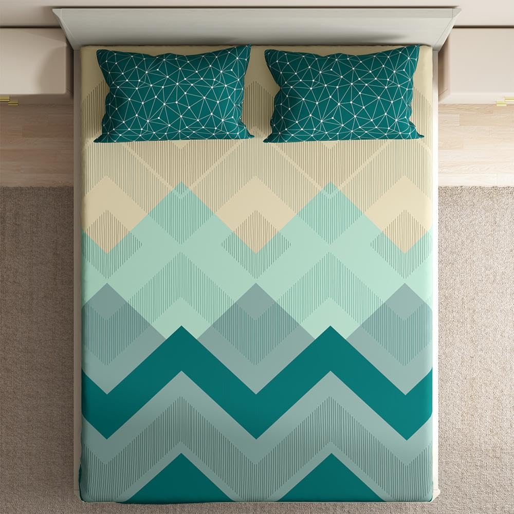 Wakefit Cotton Fitted Bedsheet | 200 TC Elastic Fitted Sheet, King Bed Bedsheet with 2 Pillow Covers | Michele - 78x72 inches