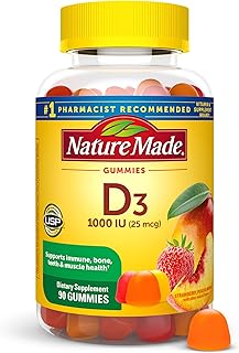 Nature Made Vitamin D3 1000 IU Gummies, Bone, Teeth, Muscle and Immune Health Support, 90 Day Supply, 90 Vitamin D Gummies for Adults