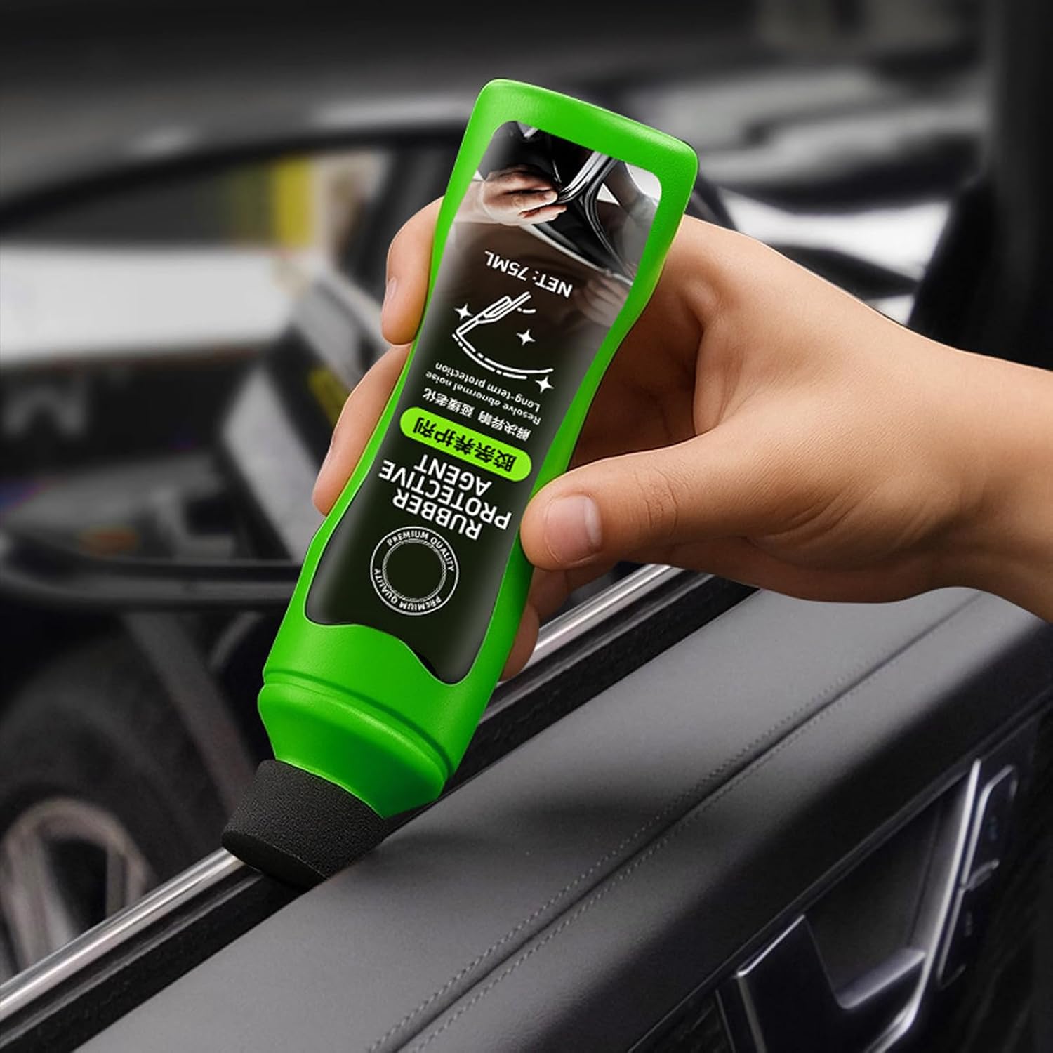 Car Rubber Seal Restorer | 75ml Weatherproof Refurbish Agent,Rubber Seal Protectant with Sponge Tip,for Interior Vehicle Truck Window Strip Door Hood Trunk