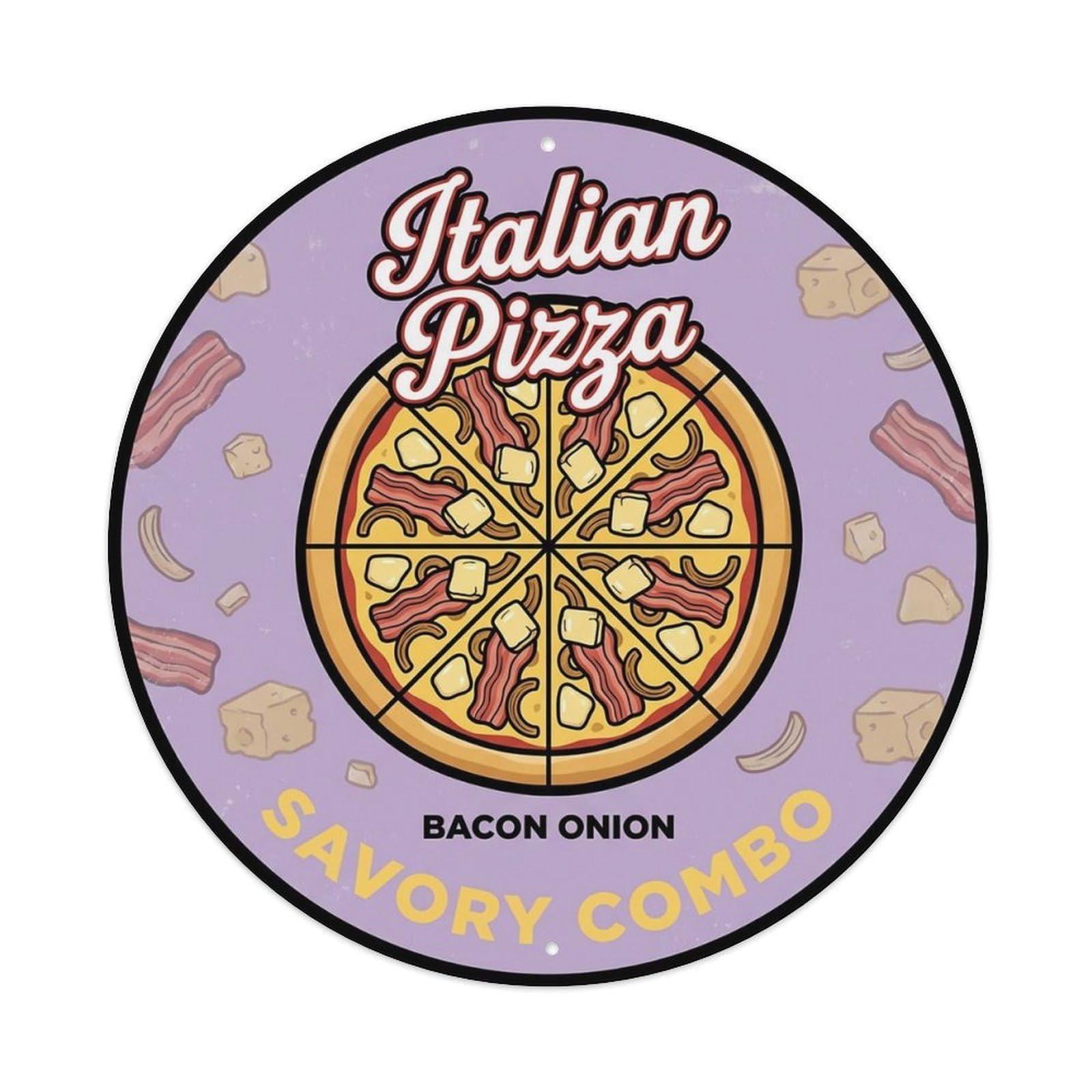 Huiyhb 8X8inch(20X20cm) Vintage Pizza Slice Italian Traditional Cuisine Bacon Metal Tin Sign