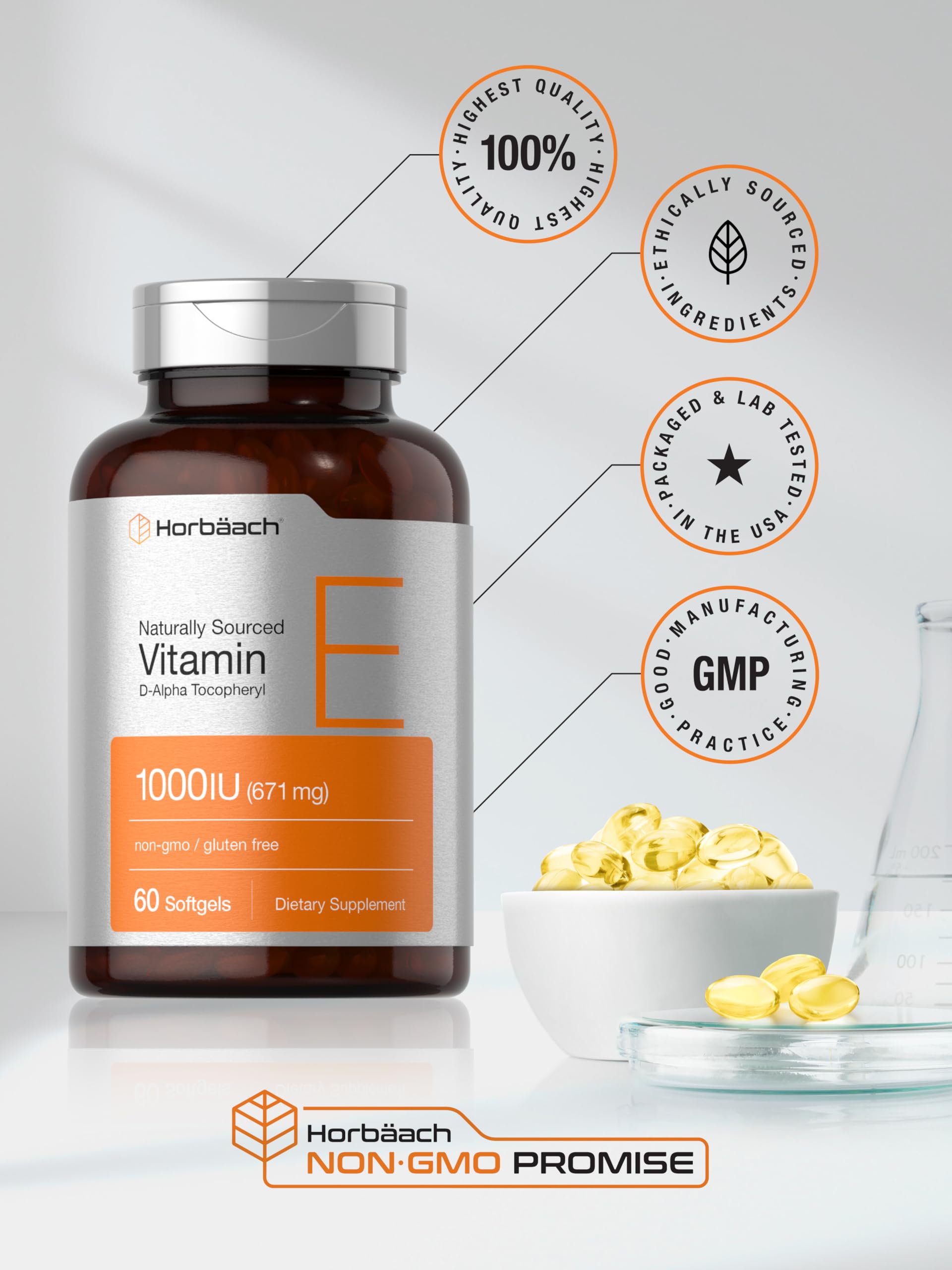 Horbaach Vitamin E 1000 IU Softgels (671 mg) | 60 Count — Amazon image 6