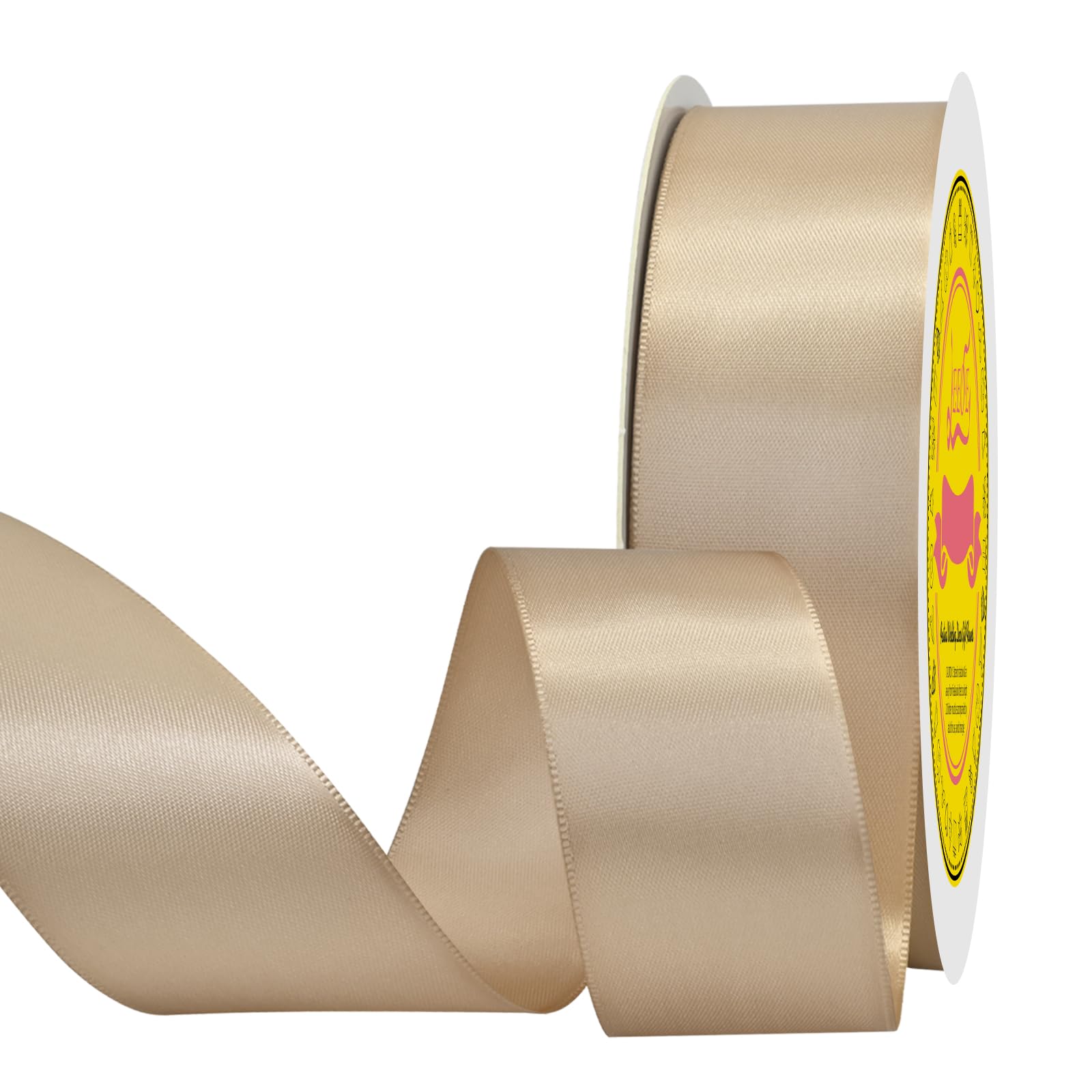 LEEQE Double Face Tan Satin Ribbon 1-1/2 inch X 50 Yards Polyester Tan Ribbon for Gift Wrapping Very Suitable for Weddings Party Hair Bow Invitation