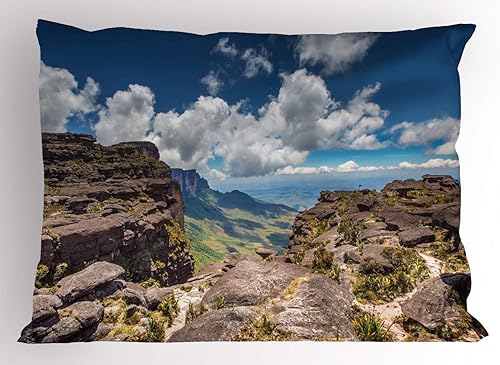 Ambesonne Venezuela Pillow Sham, View from The Plateau of Roraima on The Gran Sabana, Decorative Standard Size Printed Pillowcase, 26" X 20", Dark