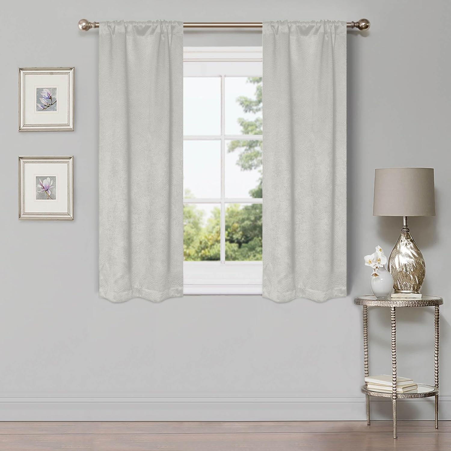 Superior Wave Room Darkening Blackout Curtains, Sun Blocking Window Accents for Living Room, Bedroom, Kitchen, Modern Geometric Waves Design, Rod Pocket Header, Set of 2 Panels, 26" x 63", Ivory