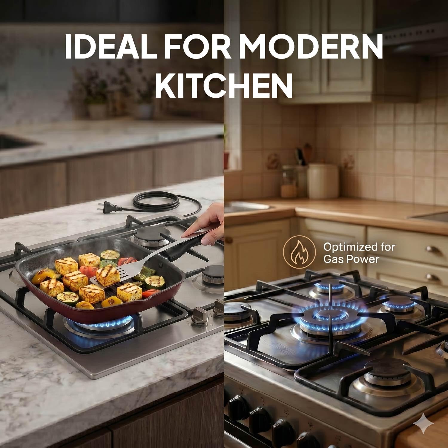 CELLO Aluminium Non-Stick Base Grill Pan with Cool Touch Handle, Black | Scratch Resistant, PFOA Free Low-Oil Use, Gas Stove Compatible | For Sandwich Indoor/Outdoor Sizzling Grilling Frying Cooking
