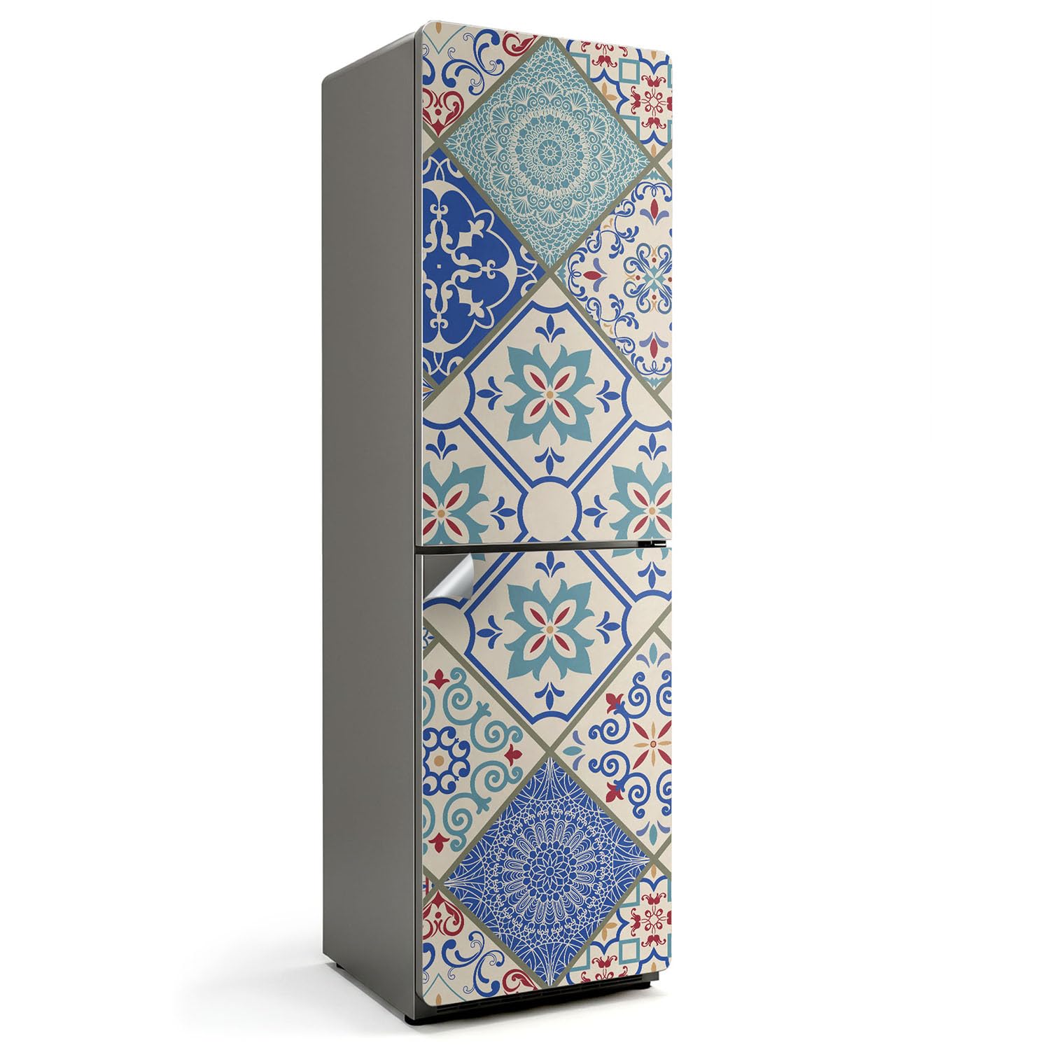 Autocollant frigo anti-dégât et sticker protection cuisine lavable à motif géométrique