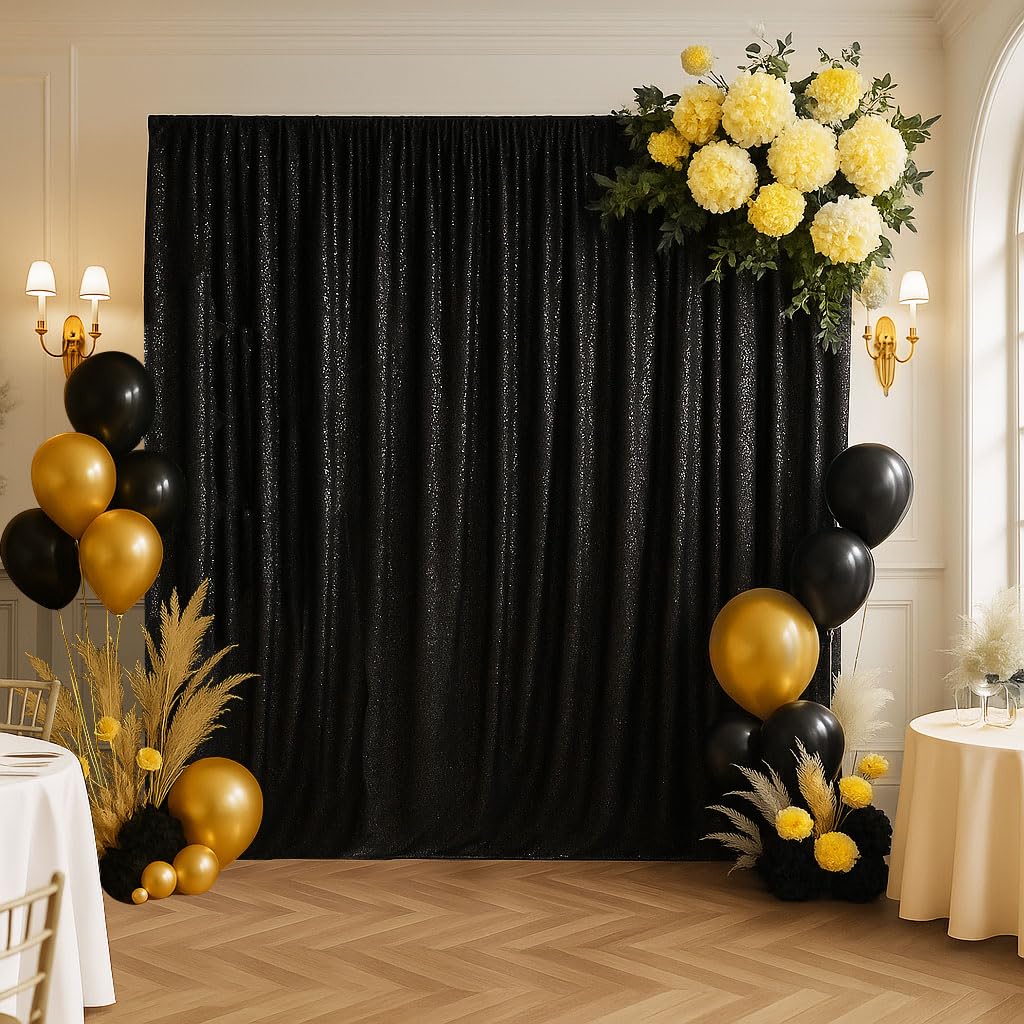 4 pezzi Tenda con paillette - 60x240cm Sfondo a Tende con Sequin per Laurea Scuola Feste Decor feste di compleanno, matrimonio, palcoscenico -Nero