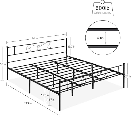 Miniatura 2 de GAOMON Base de cama tamaño King con cabecero y estribo, base de cama de plataforma con almacenamiento, base de colchón, no necesita somier, fácil