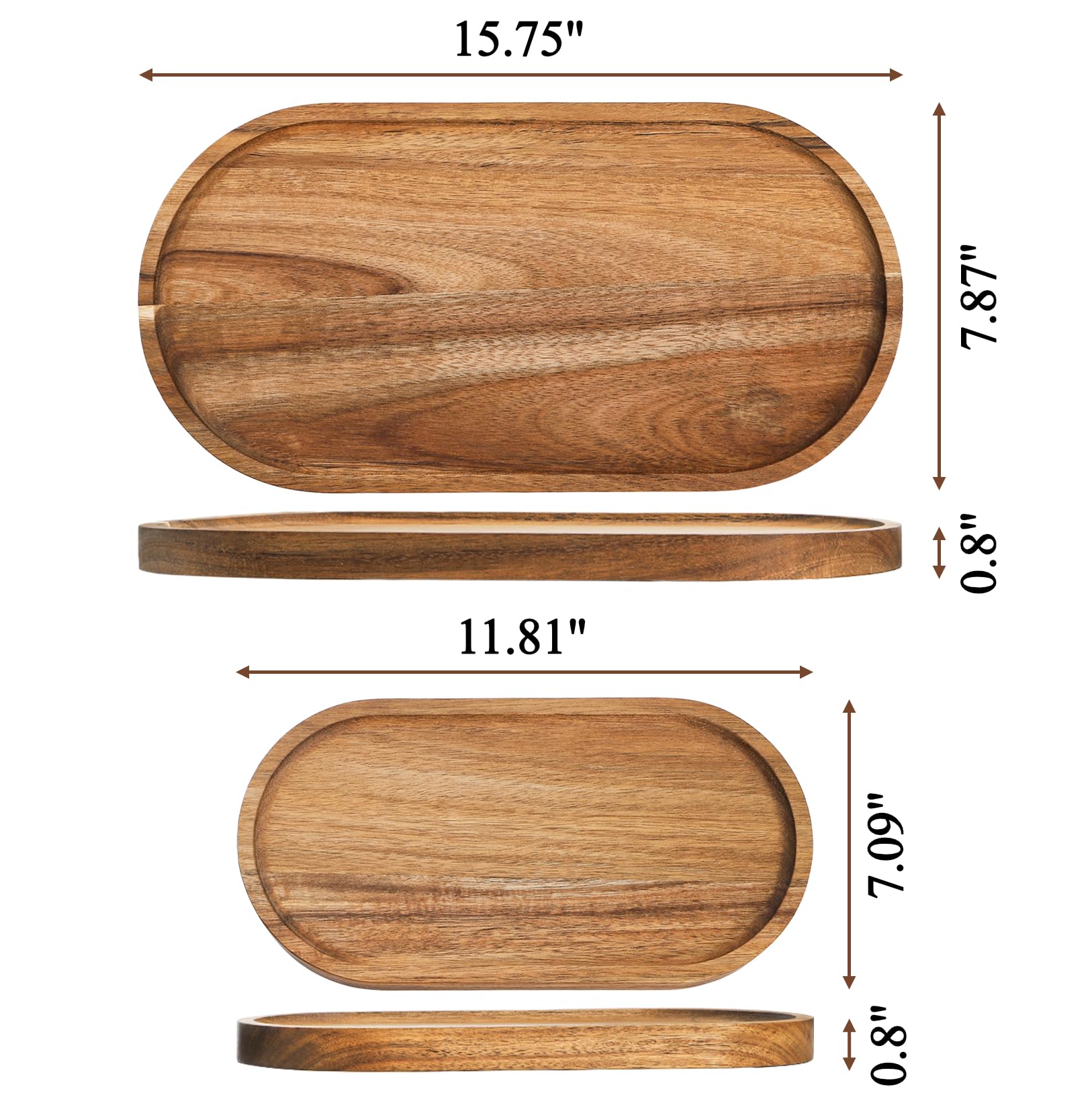 Elsjoy Lot de 2 plateaux de service en bois d'acacia, plateau de service ovale en bois pour la décoration de la maison, fruits, fromage