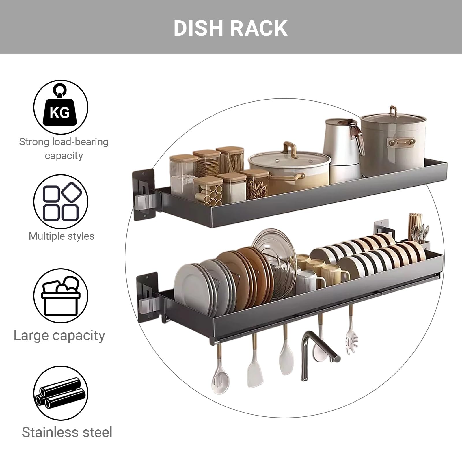Abtropfgestell Geschirr Wandmontage - Platzsparendes 2 Etagen Geschirrabtropfgestell aus Edelstahl - Dish Drying Rack mit Abtropfschale für Spülbecken - Verstellbarer Küchen Organizer(95*25.7*3.5cm)