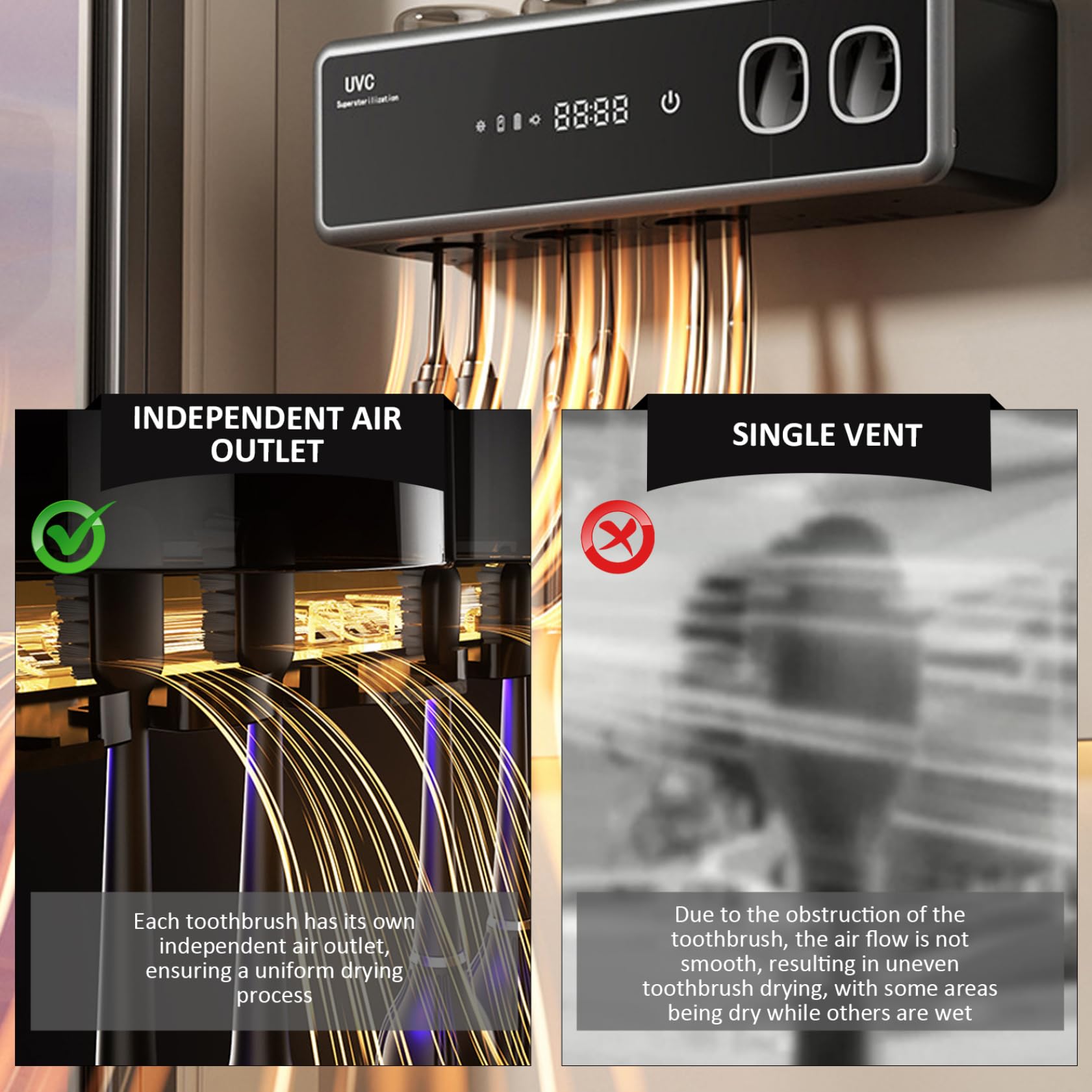 Soporte Inteligente para Cepillo de Dientes con esterilización UV, dispensador automático de Pasta de Dientes y función de Secado, montado en la Pared (Negro)
