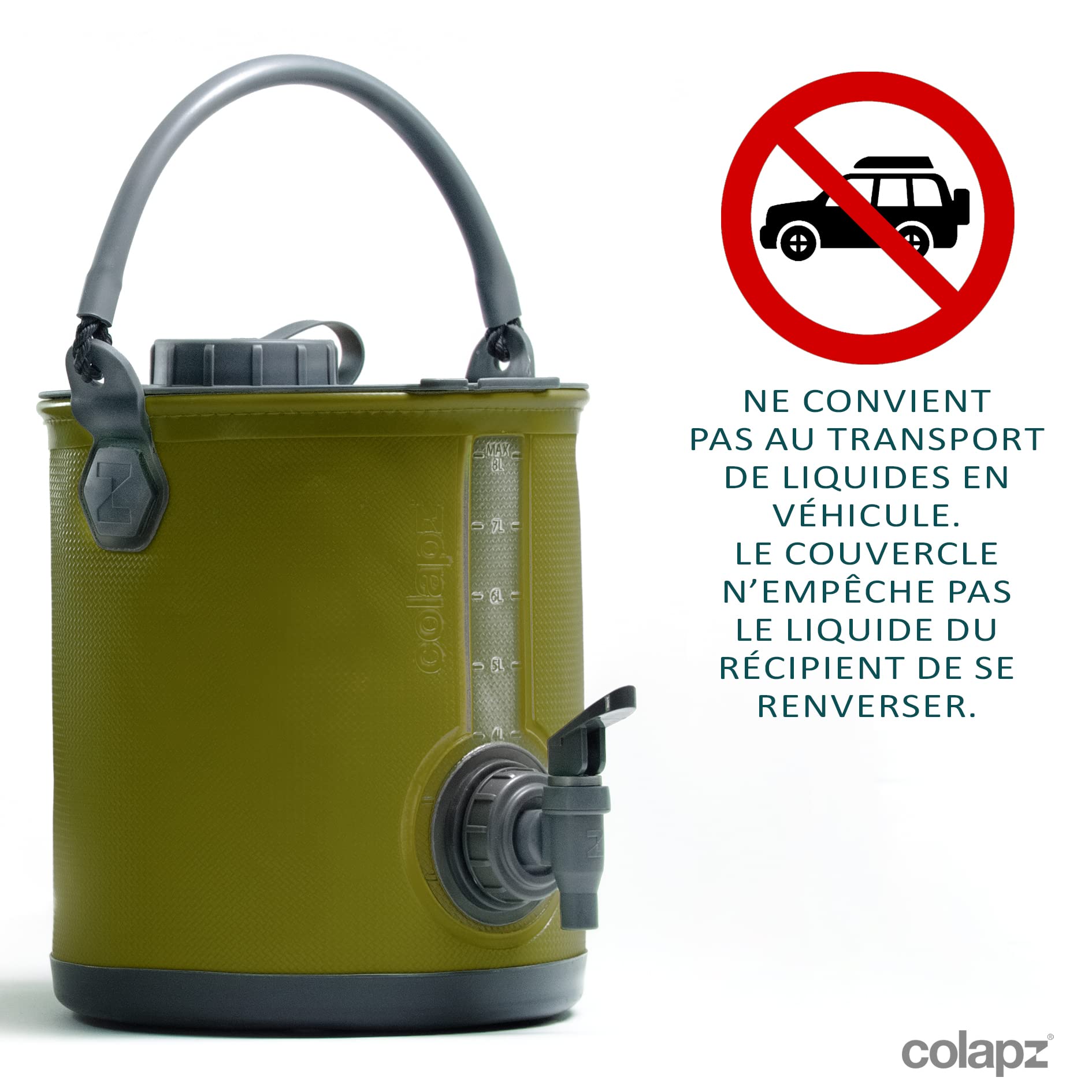 Colapz Pliable Distributeur d'Eau 8 L Vert Olive sans BPA Jerricane 2 en 1 Seau Camping Arrosoir