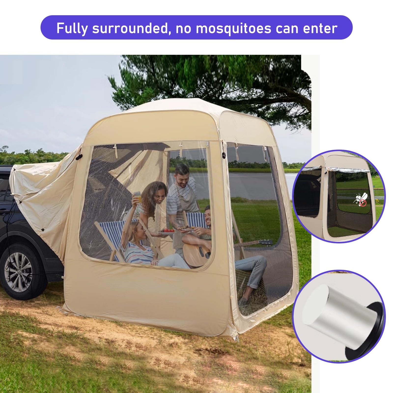 Toldo Camper para Coche, Lona Sombra Exterior Oxford 210D para 4-6 Personas, Toldo Camping de PVC Grueso, Adecuado para SUV, Coche y Jeep