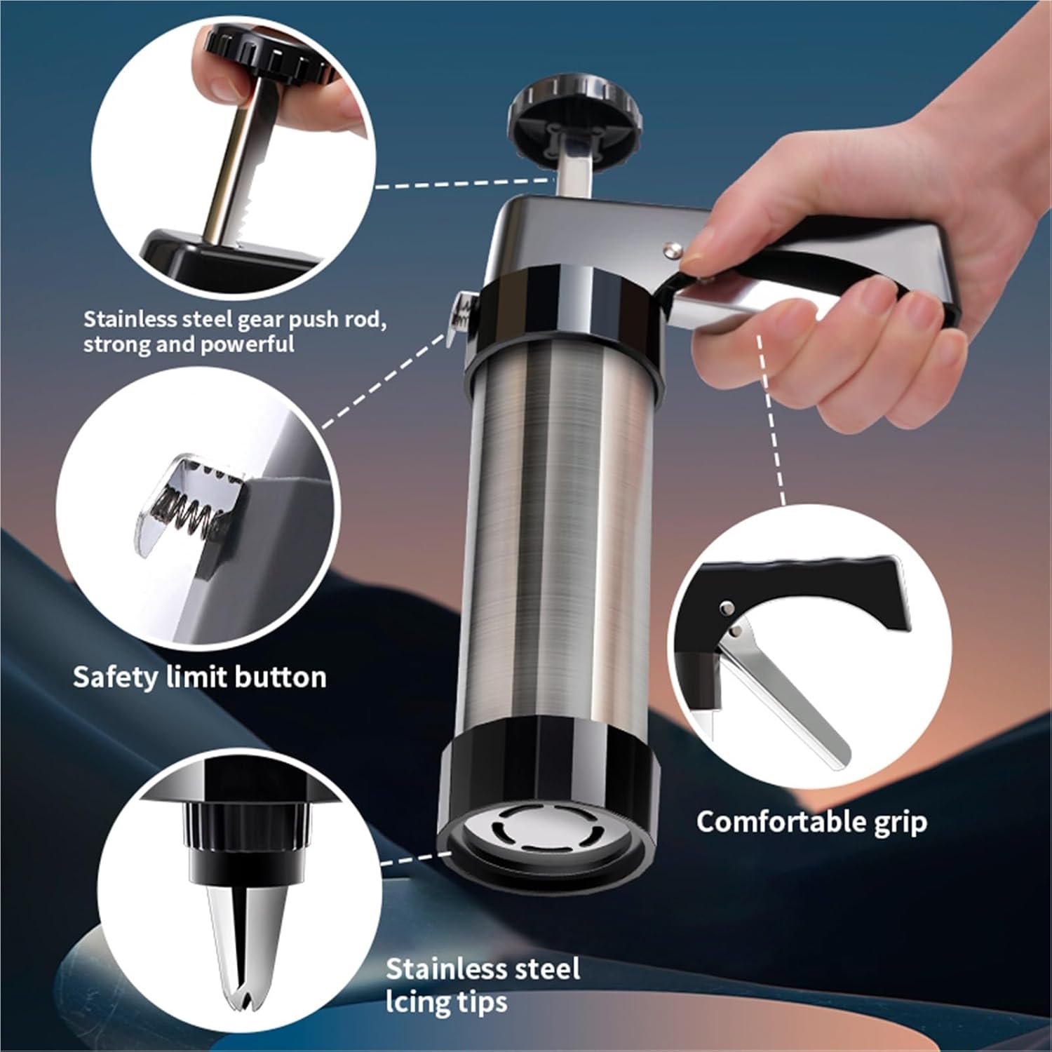Stainless Steel Cookie Press Gun Kit With 13 Molds & 8 Icing Tips Biscuit Maker/Cake Decorating Tool Set For Baking