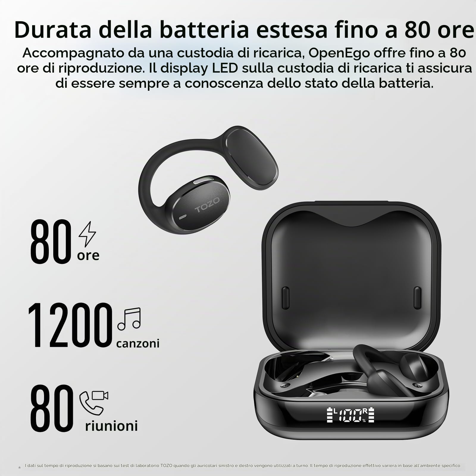 TOZO OpenEgo Cuffie Bluetooth 5.3 com ORIGX Acustica Ultraleggero | Auricolari Open Ear, 16.2mm Controllore, ENC Chiamata, EQ Regolazione, Comfort Garantito per Corsa, Viaggi e Ufficio